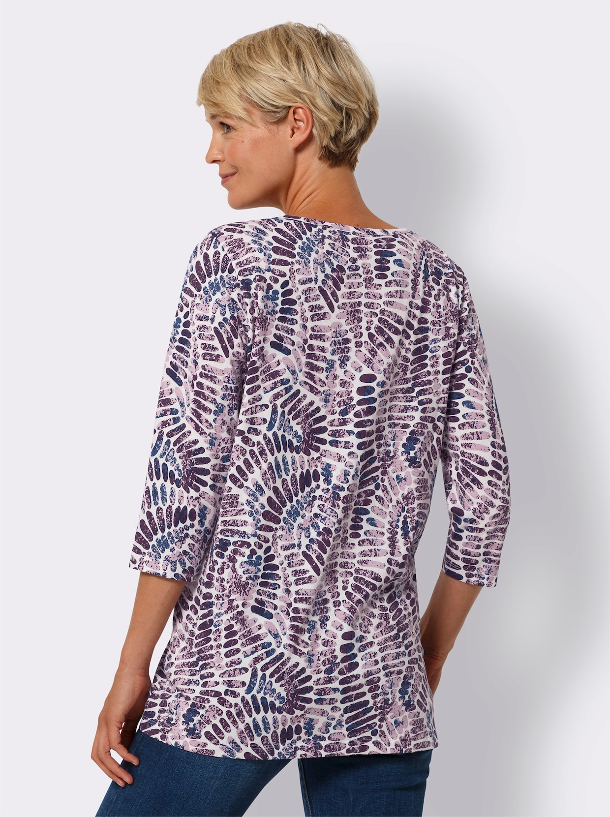 Lang shirt - ecru/roze geprint