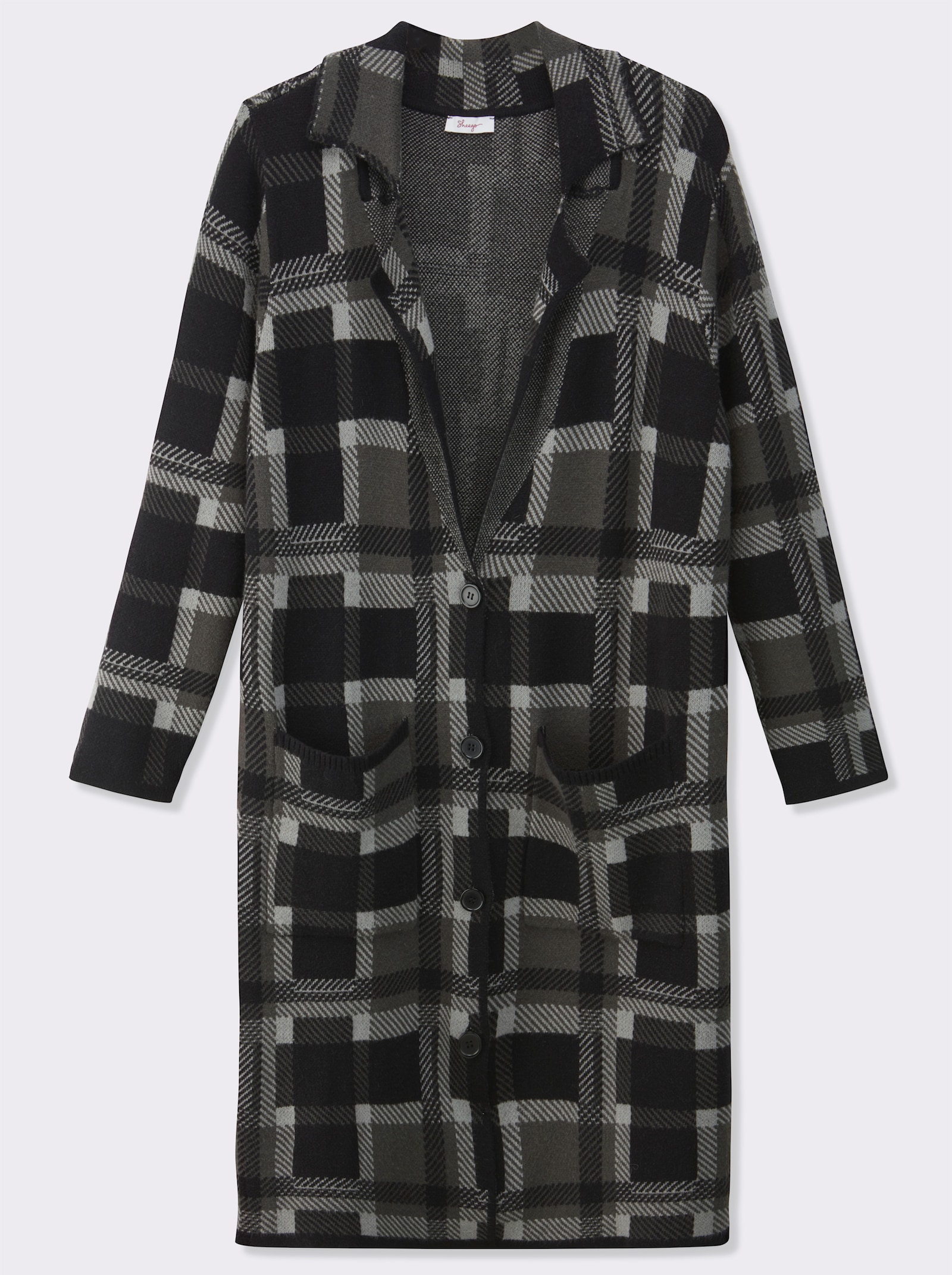 sheego Longstrickjacke mit Allover-Karomuster - schwarz-graphit-kariert