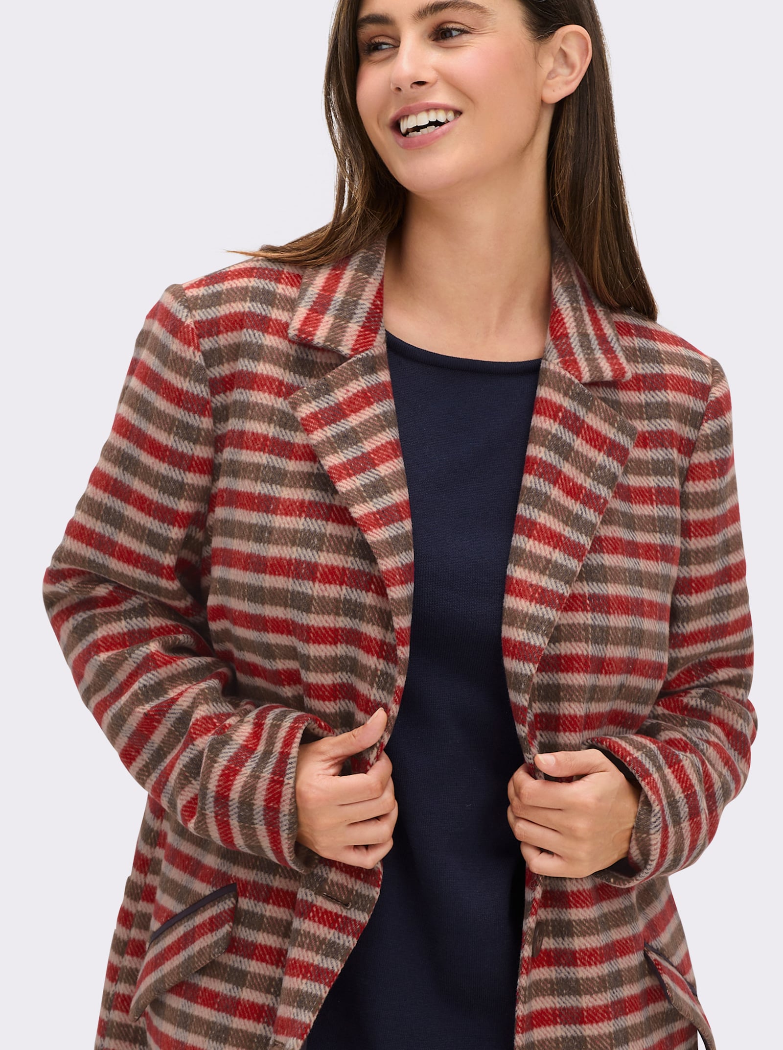 sheego Wintermantel mit Karomuster - sand-kirsche-gemustert