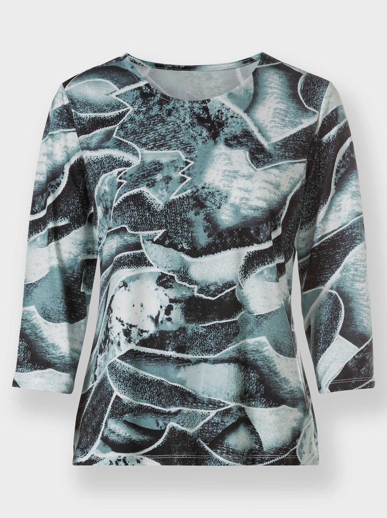 Tričko s kulatým výstřihem a grafickým vzorem - nefritová-bílá-potisk