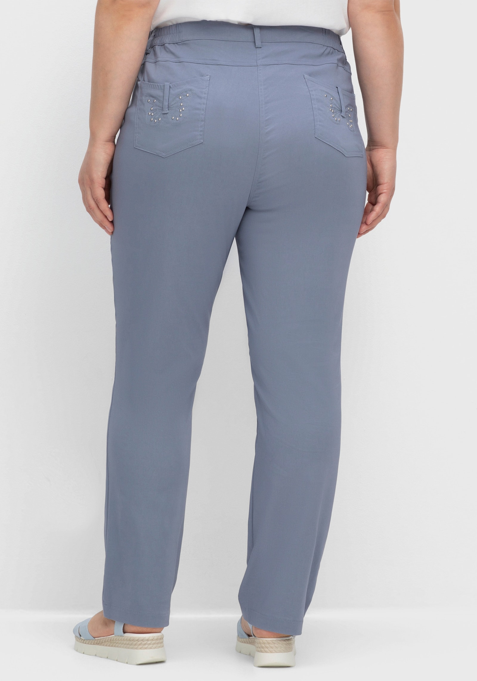 Bengalinhose mit Schmetterlings-Stickerei - taubenblau