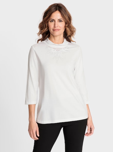 3/4-Arm-Shirt mit Blütenstickerei - ecru
