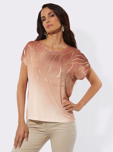 Shirt mit goldfarbigem Folien-Druck - ecru-papaya-bedruckt