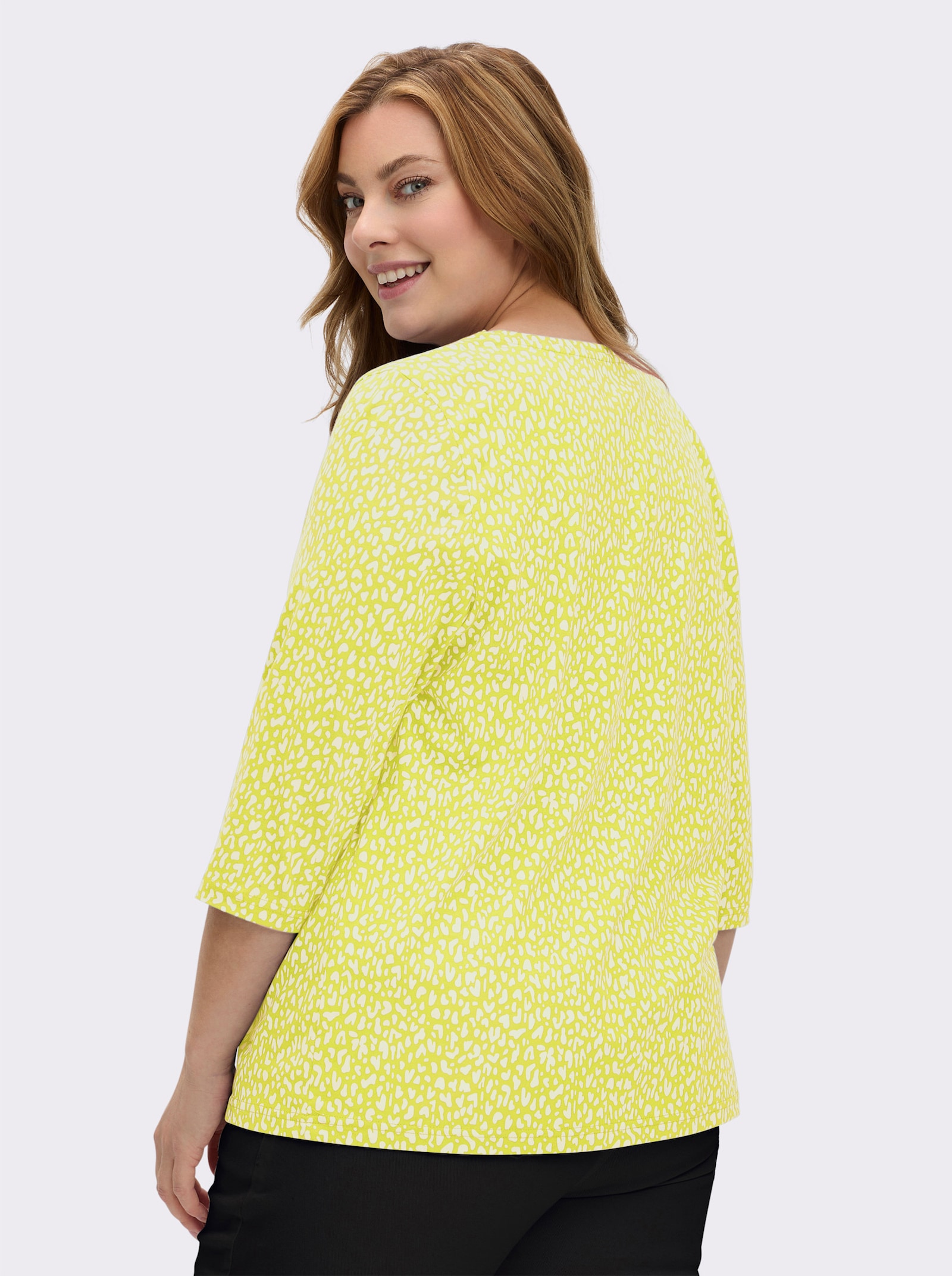 3/4-Arm-Shirt mit Minimal-Druck - weiß-limone-bedruckt