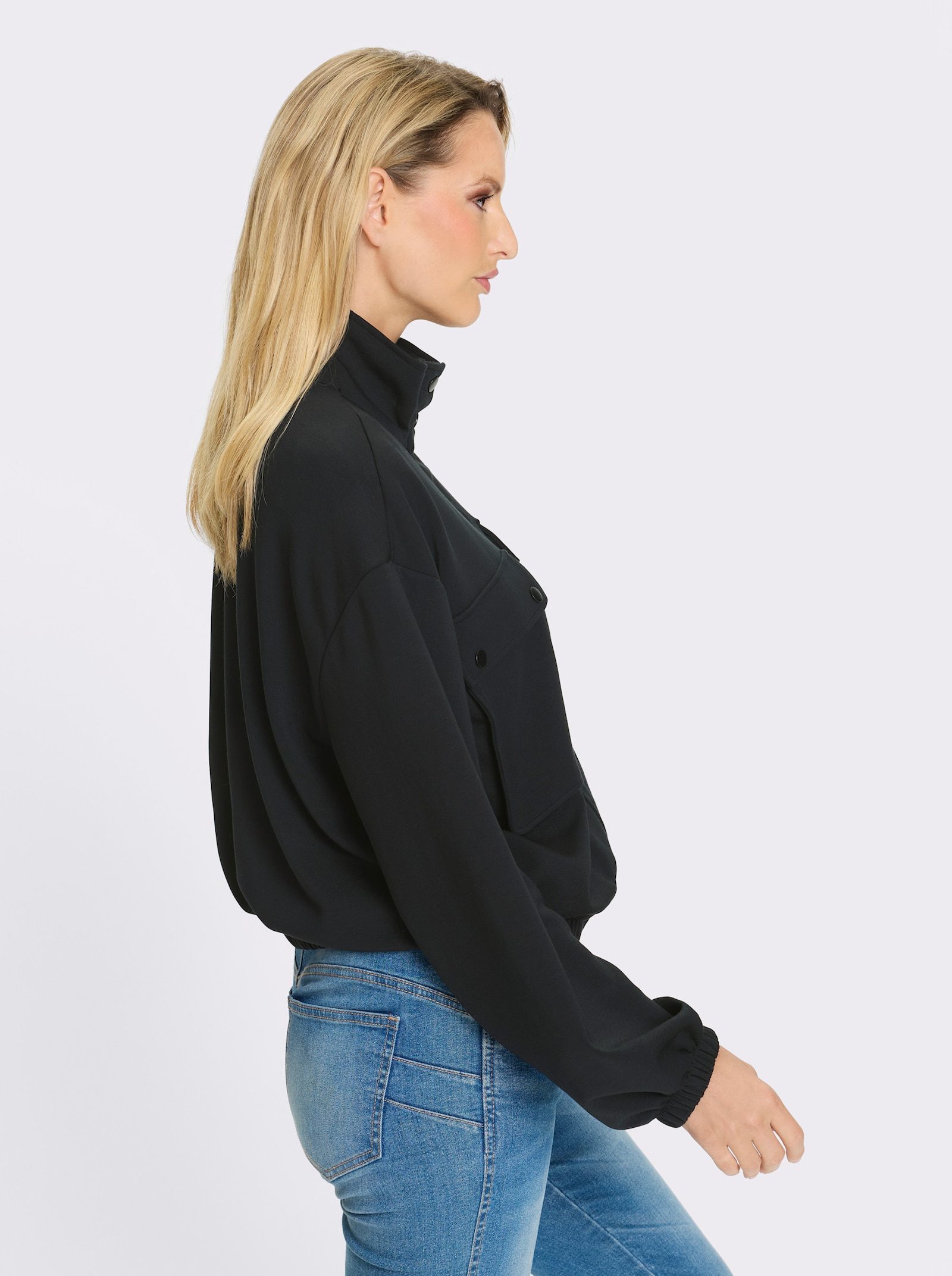 heine Sweatjacke mit Blasebalg-Taschen - schwarz