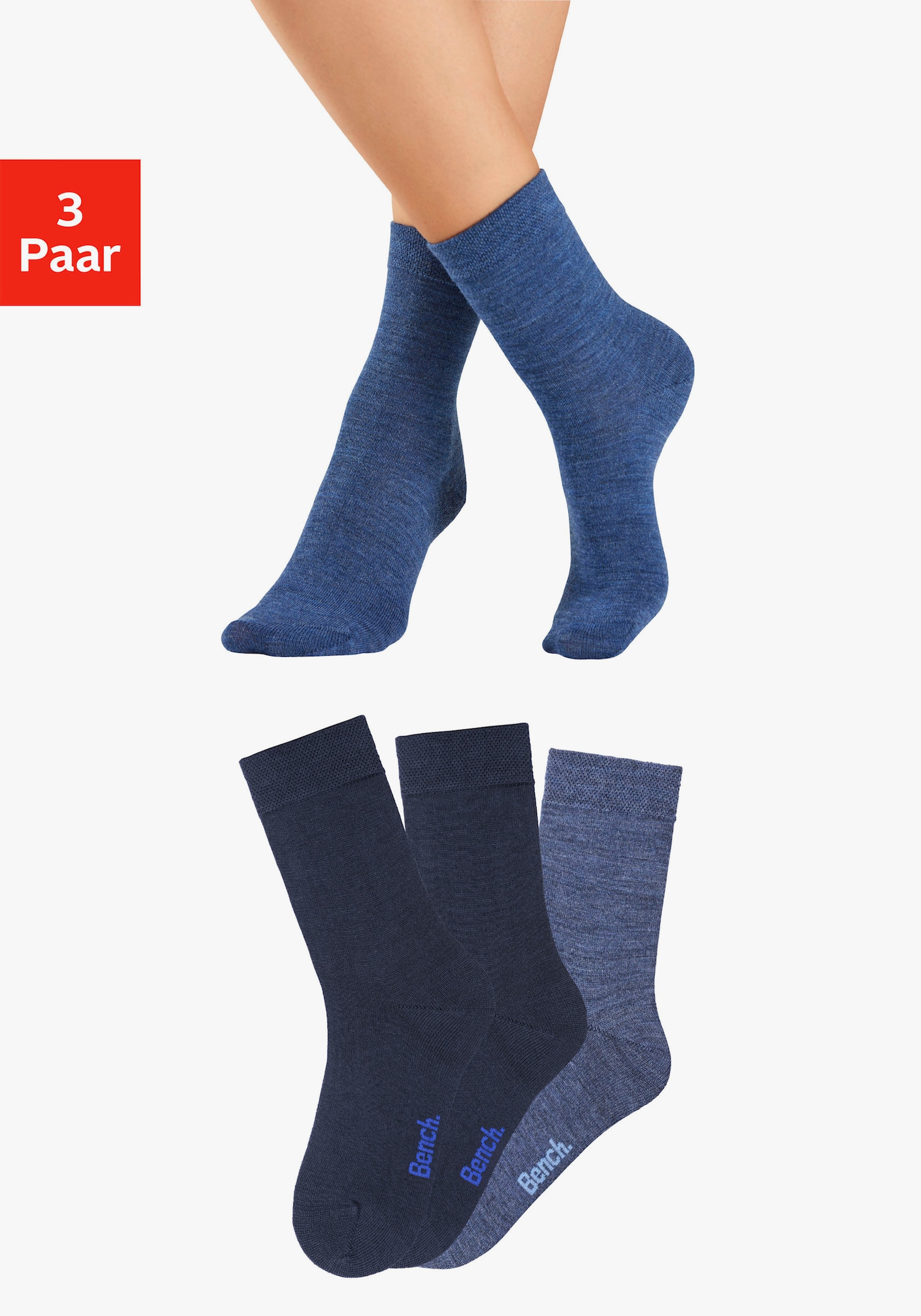 Bench. Socken - 2x marine, 1x jeans