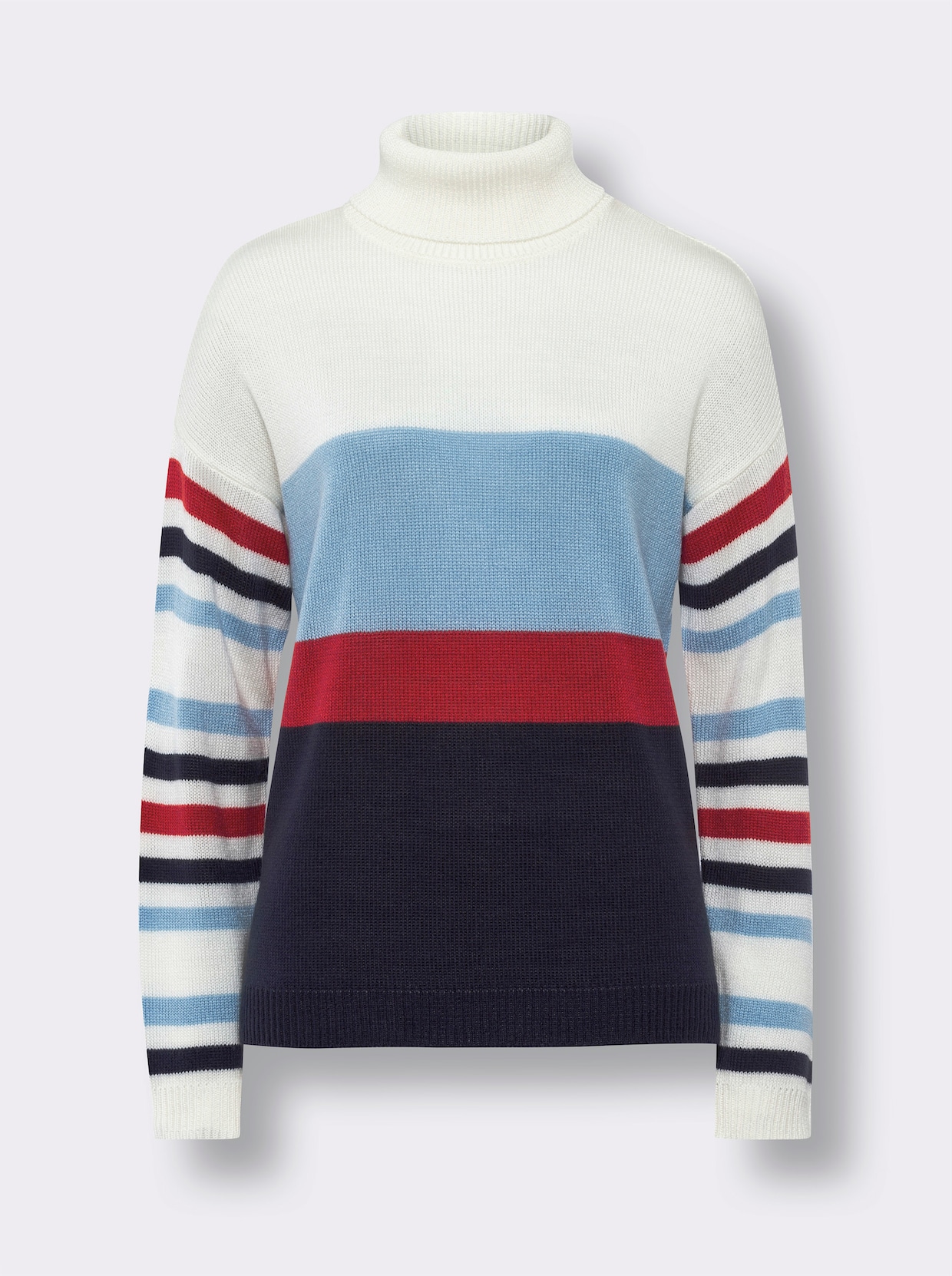 Rollkragenpullover - ecru-bleu-gestreift