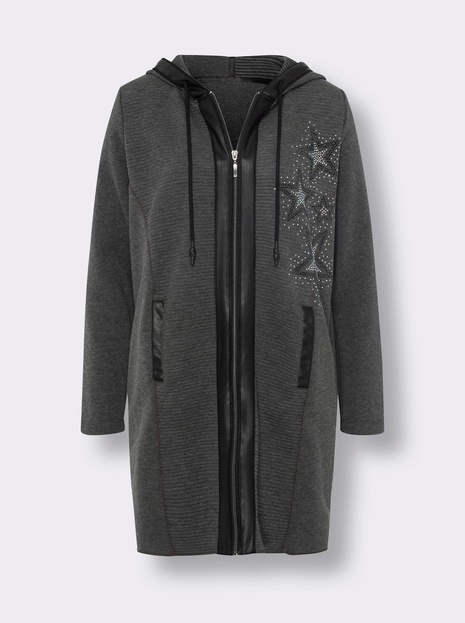 heine Shirtjacke mit Details aus Leder-Imitat - graphit-meliert