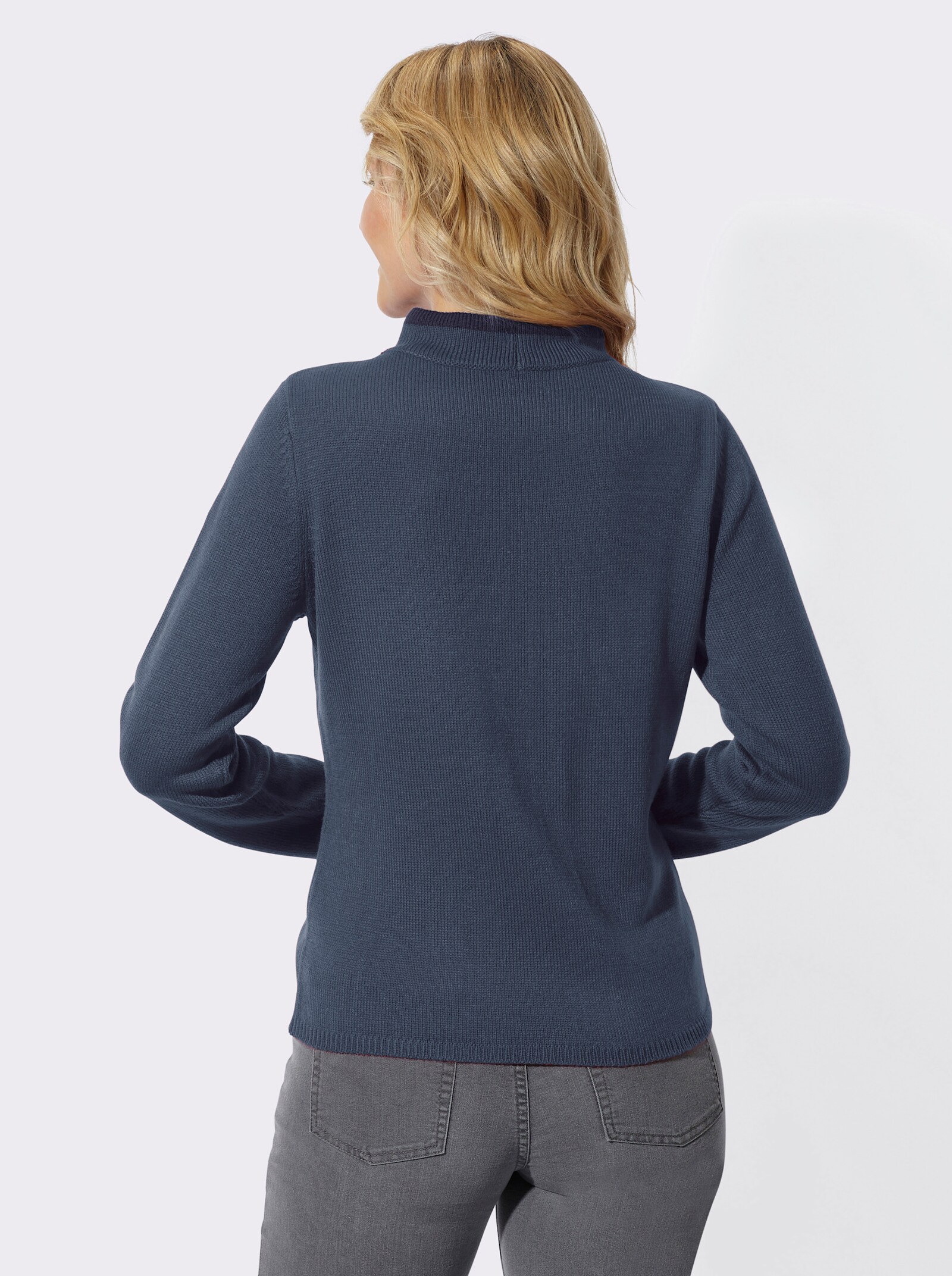 Stehkragenpullover mit Kontrast-Akzenten - rauchblau-marine