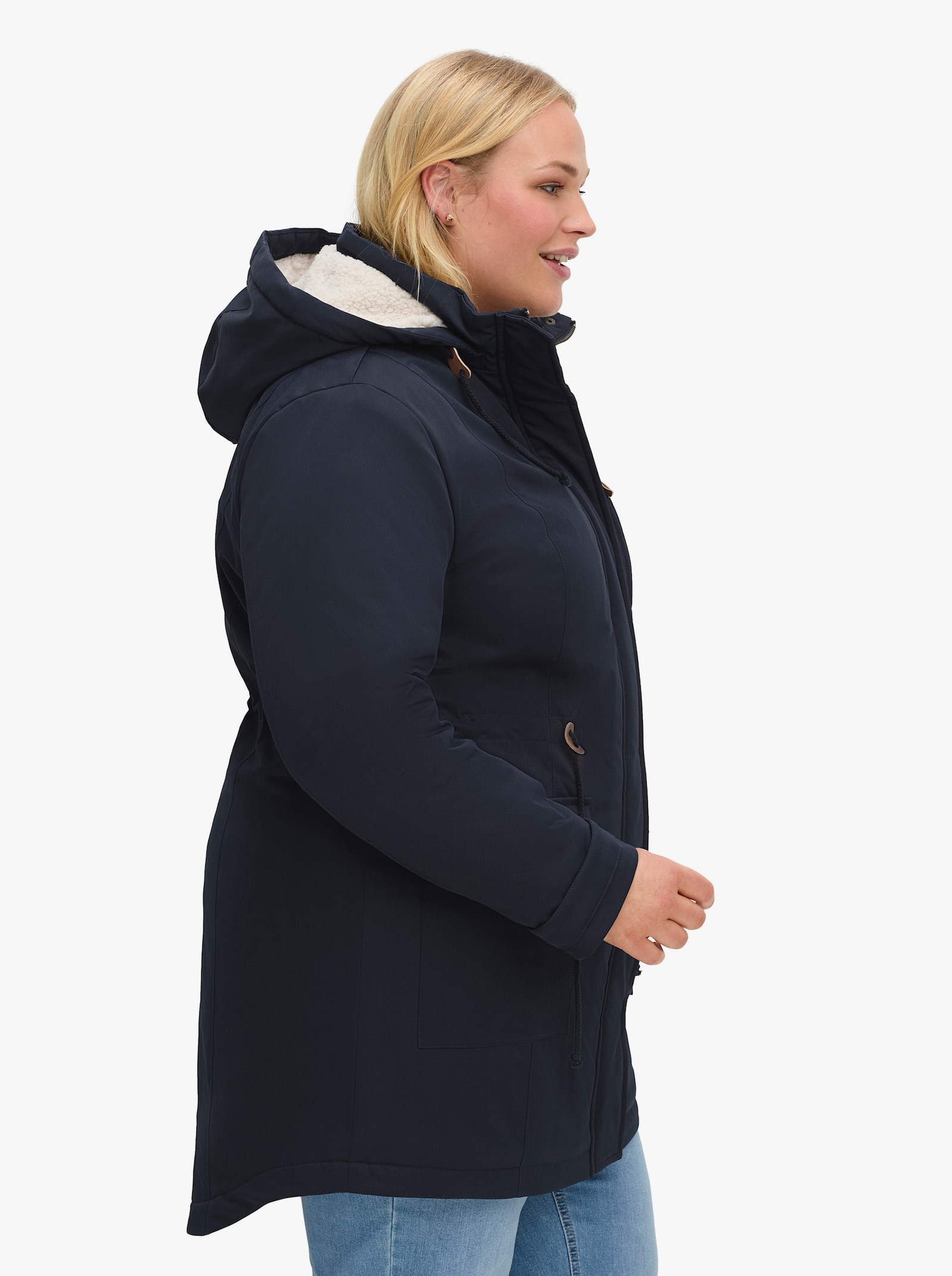 sheego Parka avec doublure en imitation fourrure - bleu foncé
