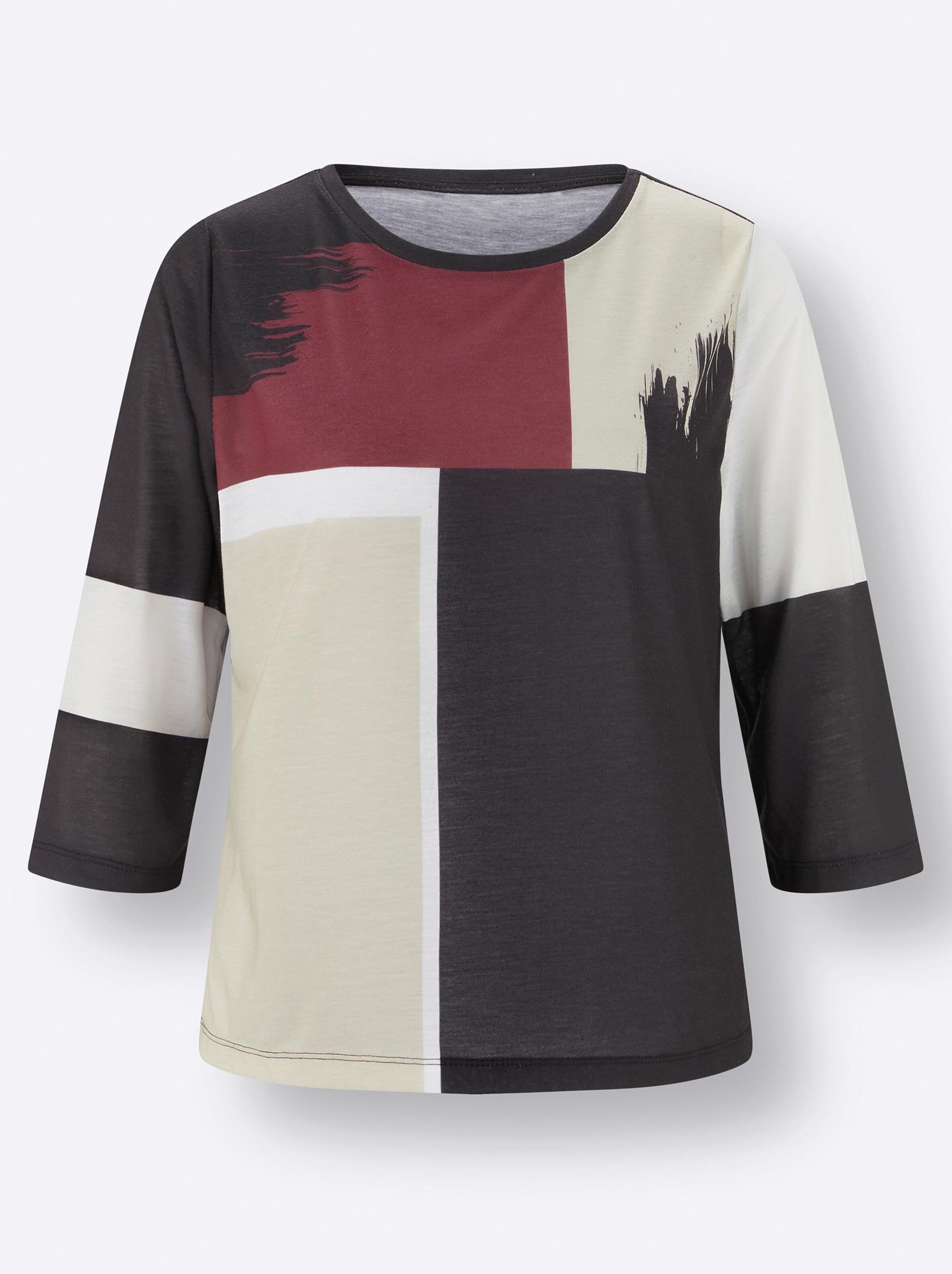 Damenmode Shirts 3/4-Arm-Shirt in schwarz-sand-bedruckt 