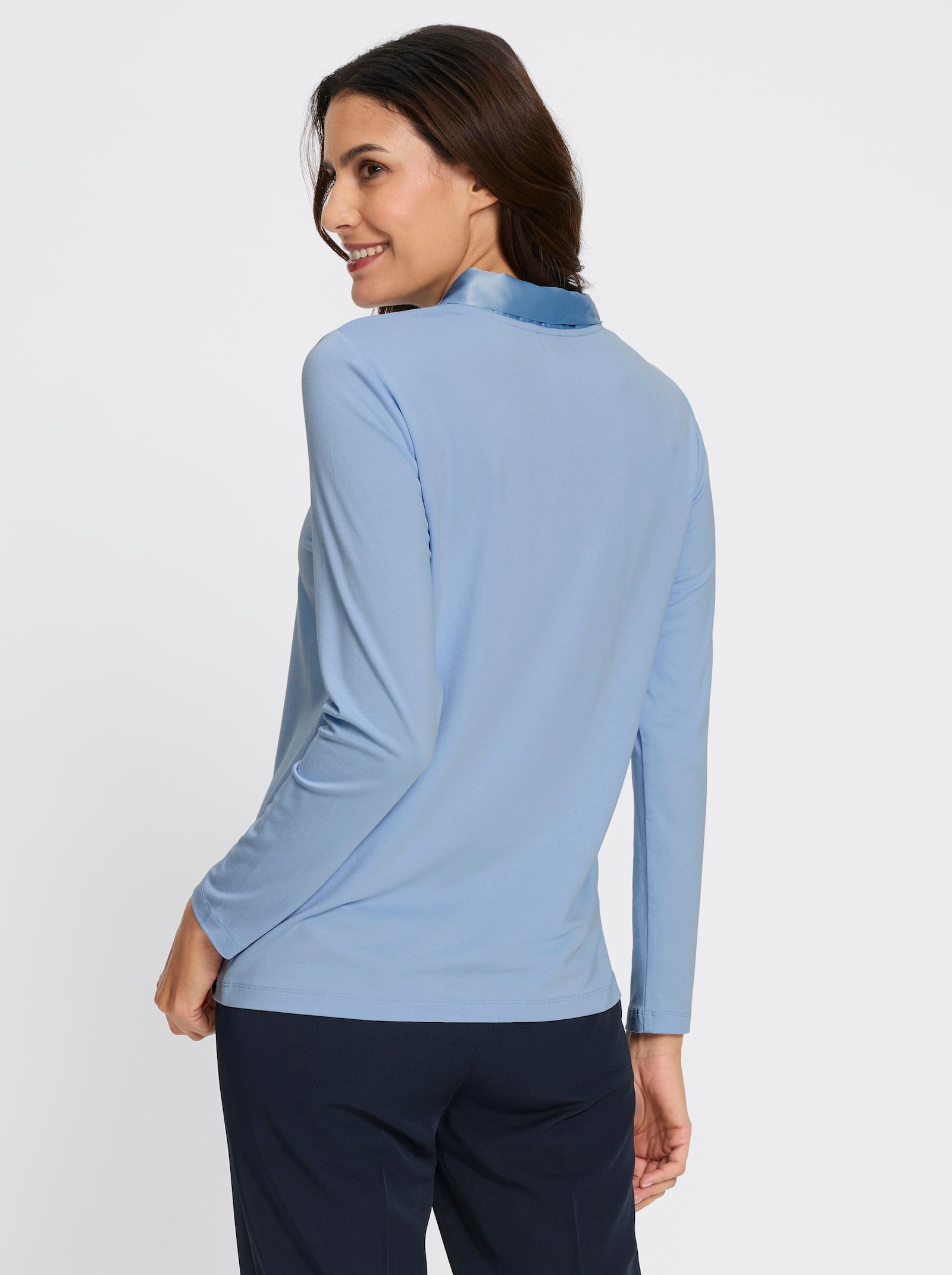 Langarmshirt mit Schluppe - eisblau