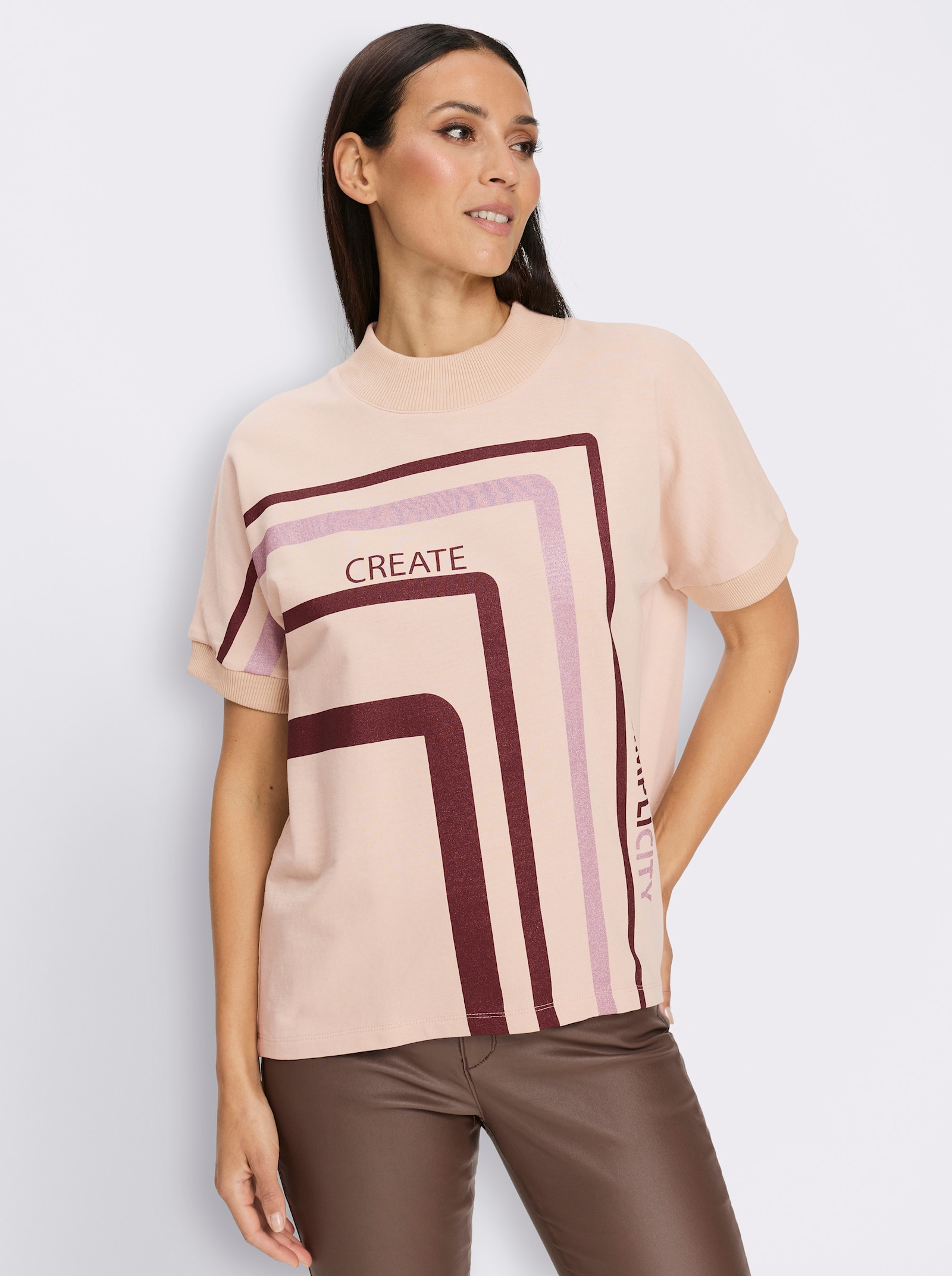 heine Rollkragenshirt mit Glitzerdruck - elfenbein-burgund