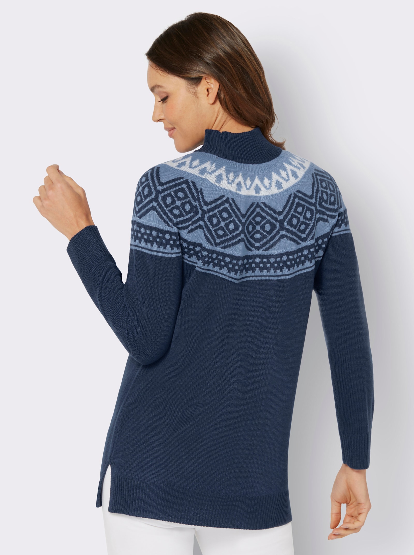 Longpullover mit Norwegermuster - dunkelblau-bleu