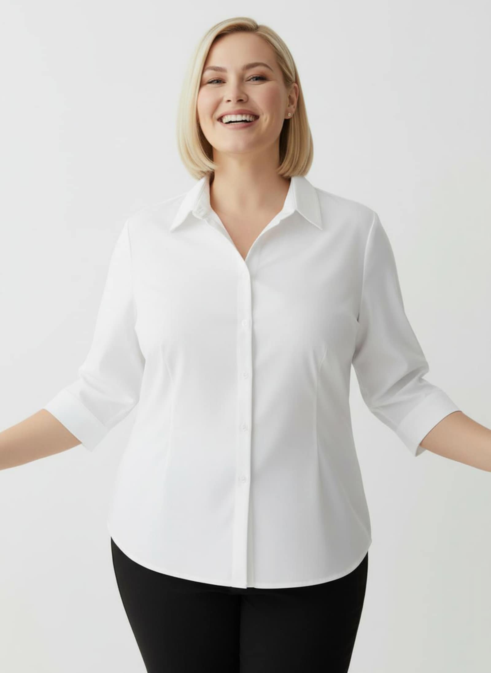 Hemdbluse mit 3/4-Ärmeln - weiß