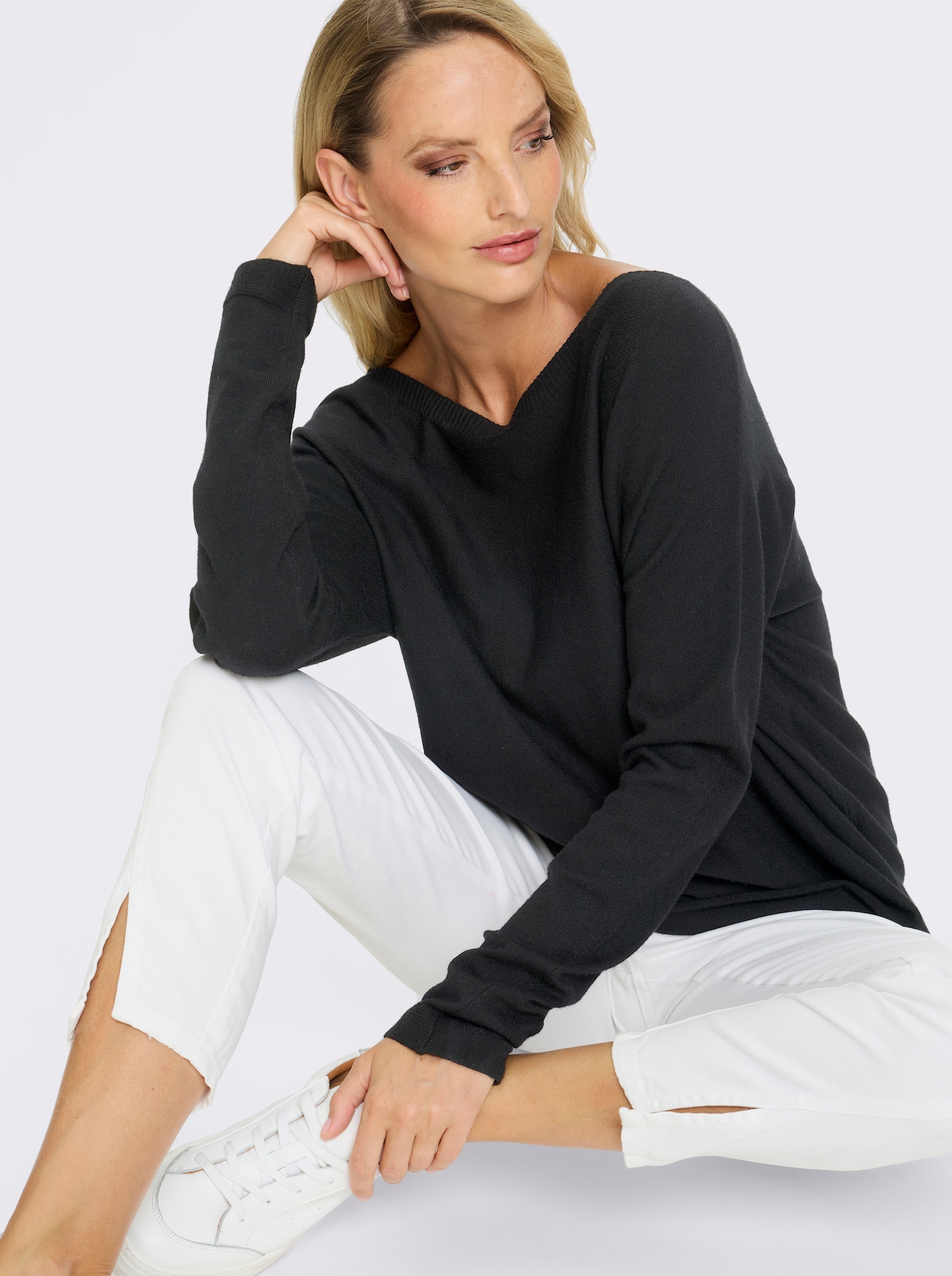 heine Strickpullover mit Fledermausärmeln - schwarz