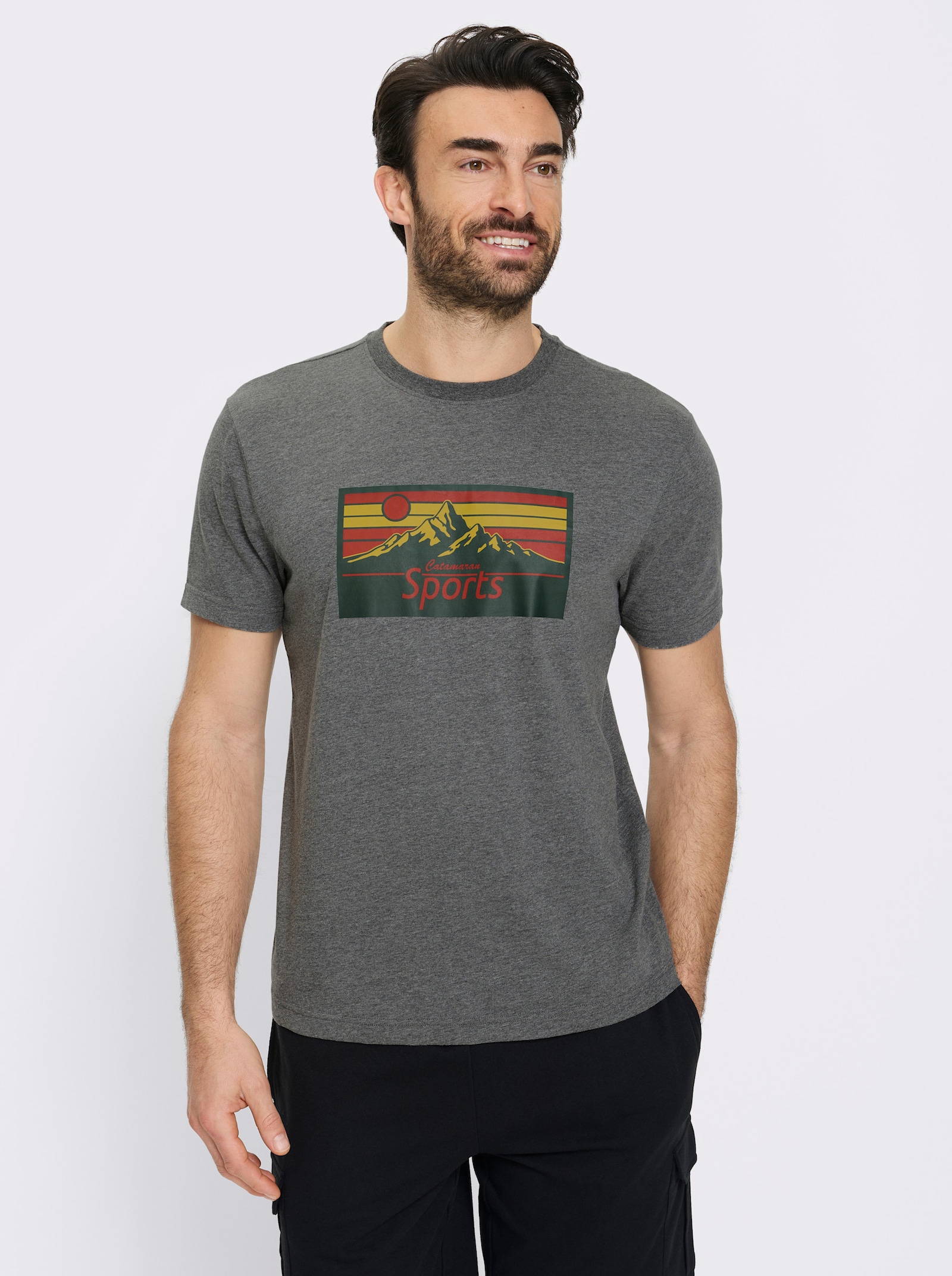 Catamaran Sports Freizeitshirt mit Berg-Motiv - anthrazit-meliert