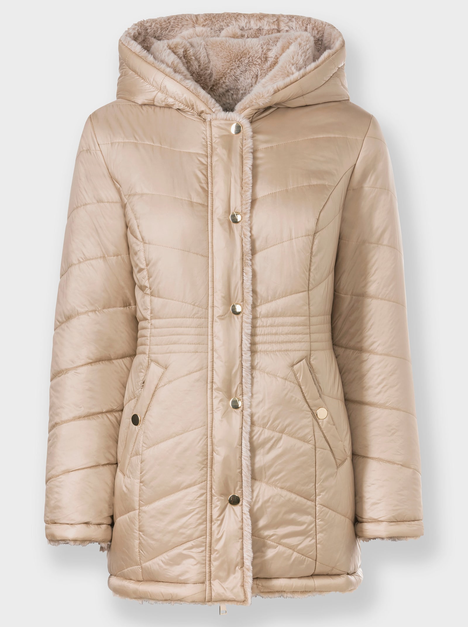 heine Keerbaar jack met imitatiebont en watté - beige