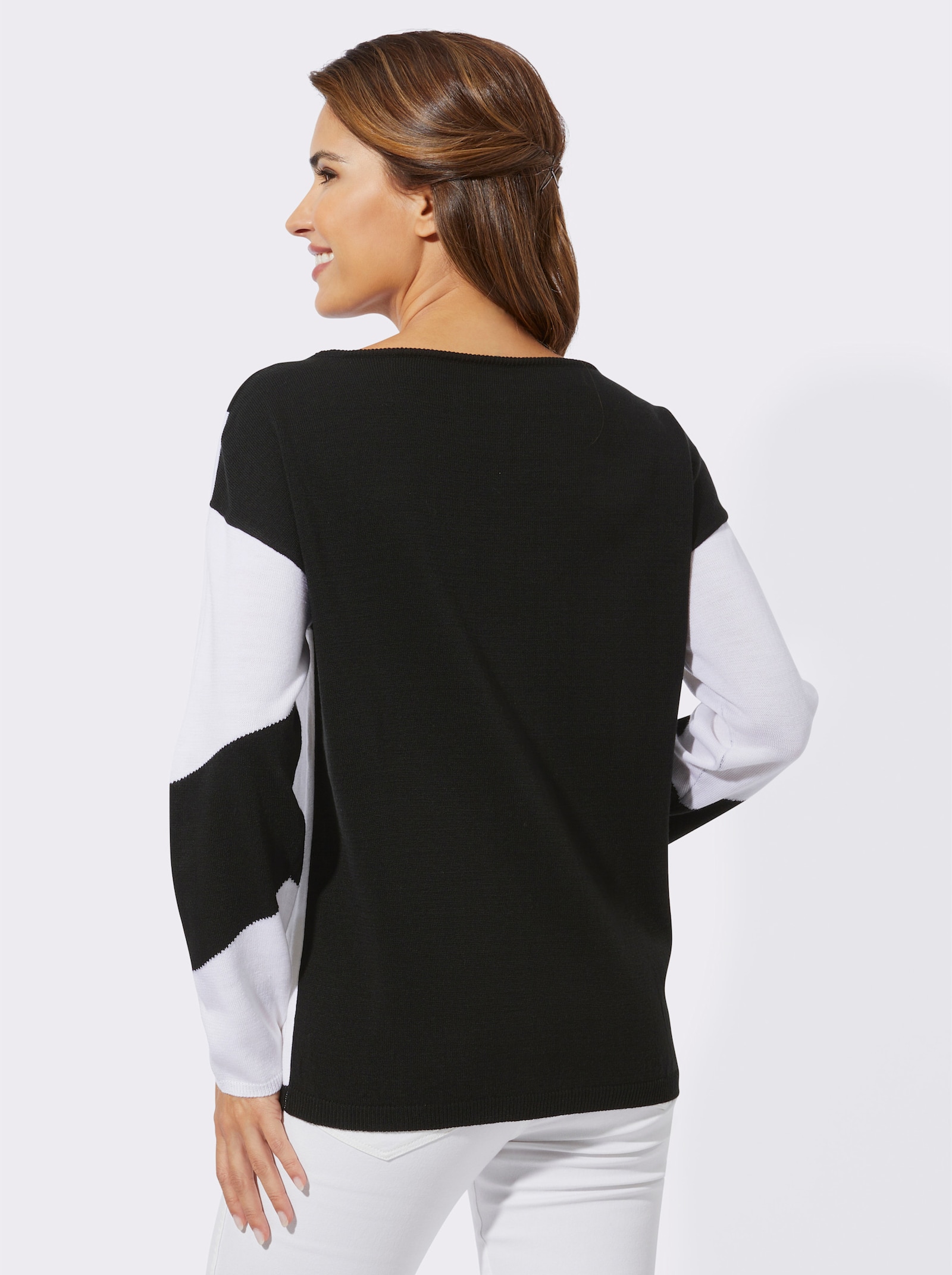 Pullover met lange mouwen en intarsiapatroon - zwart/wit gedessineerd