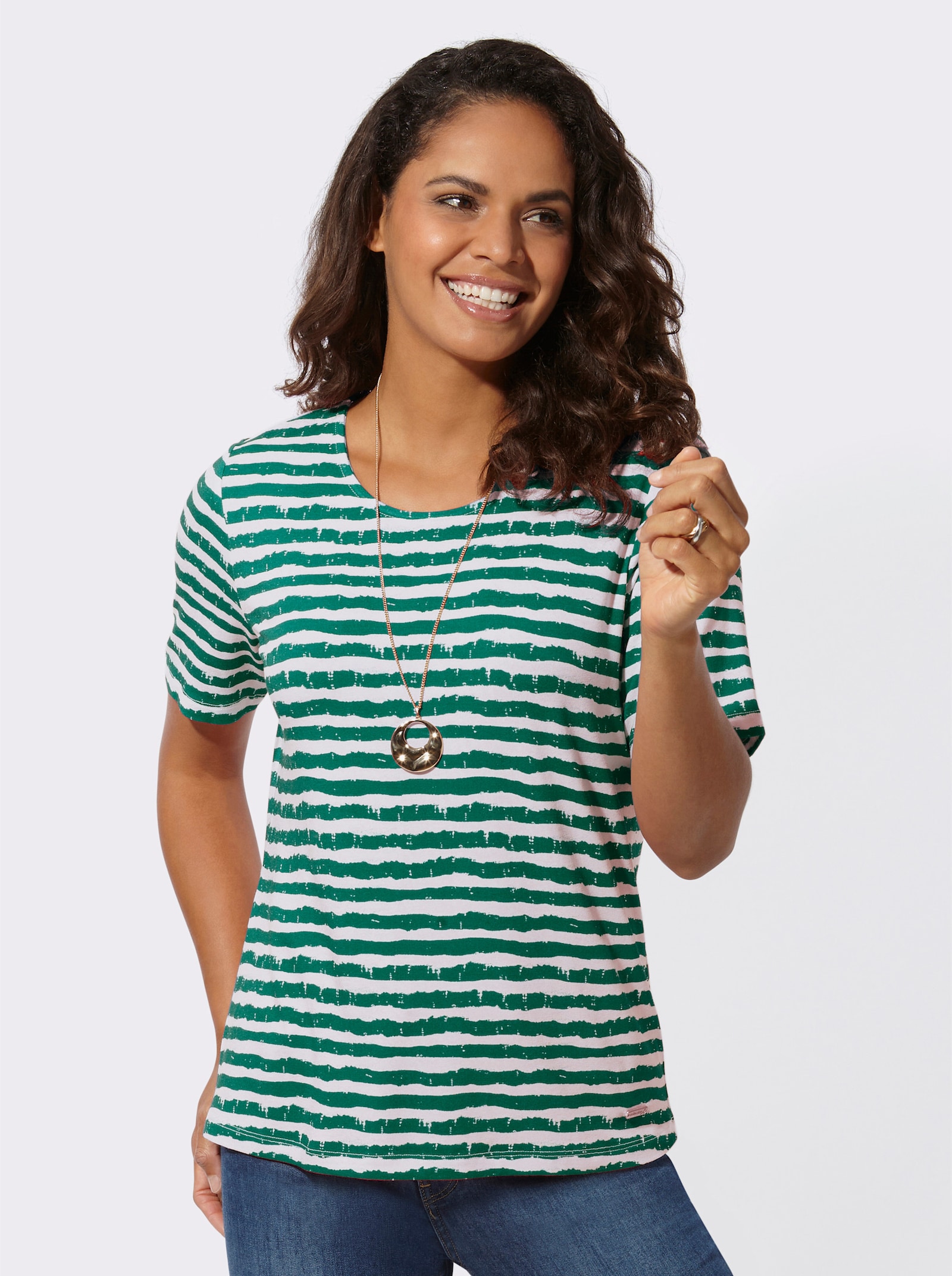 Streepjesshirt met korte mouwen - groen/ecru gestreept