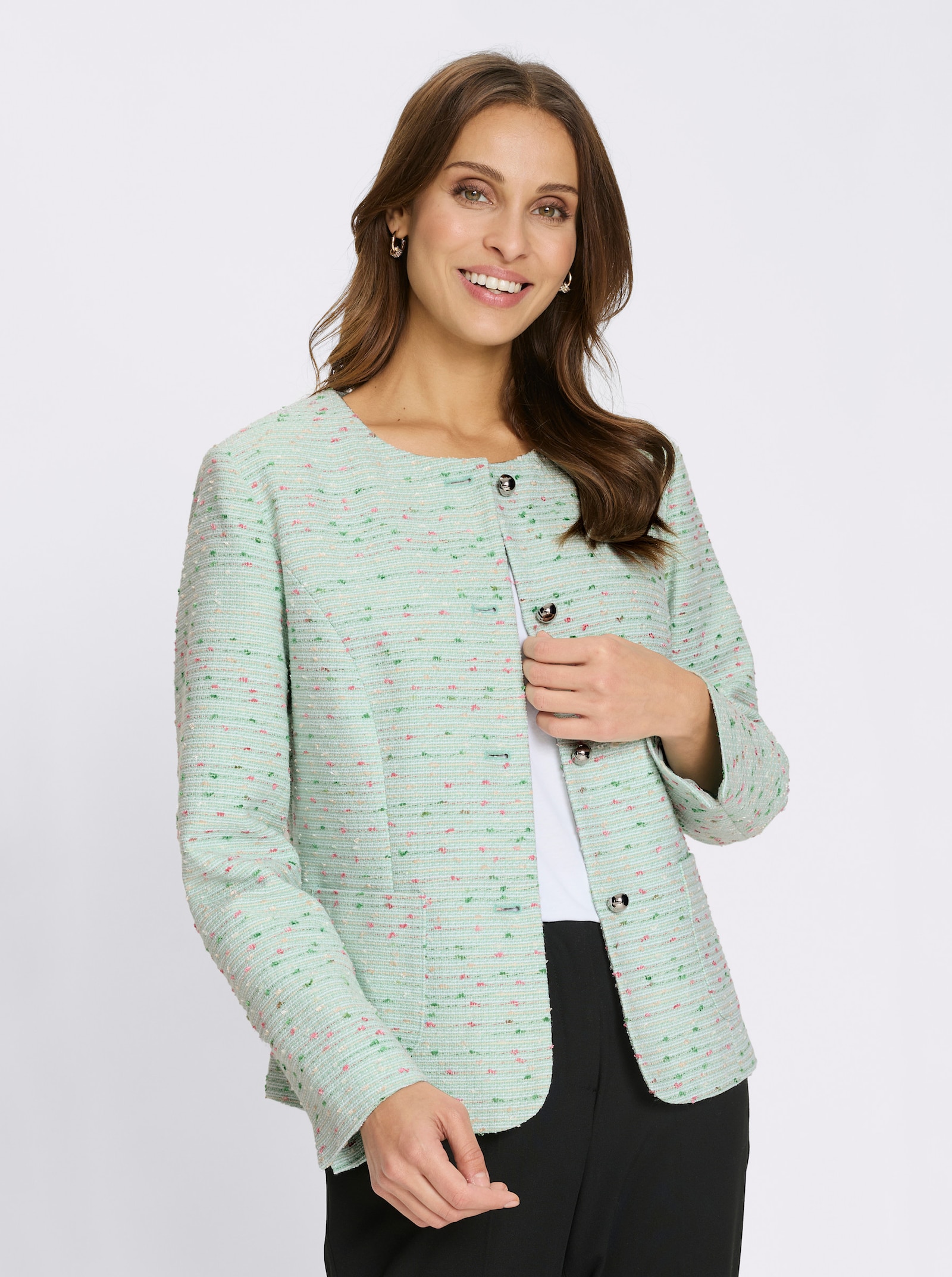 Bouclé-Blazer mit aufgesetzten Taschen - kalkmint-meliert