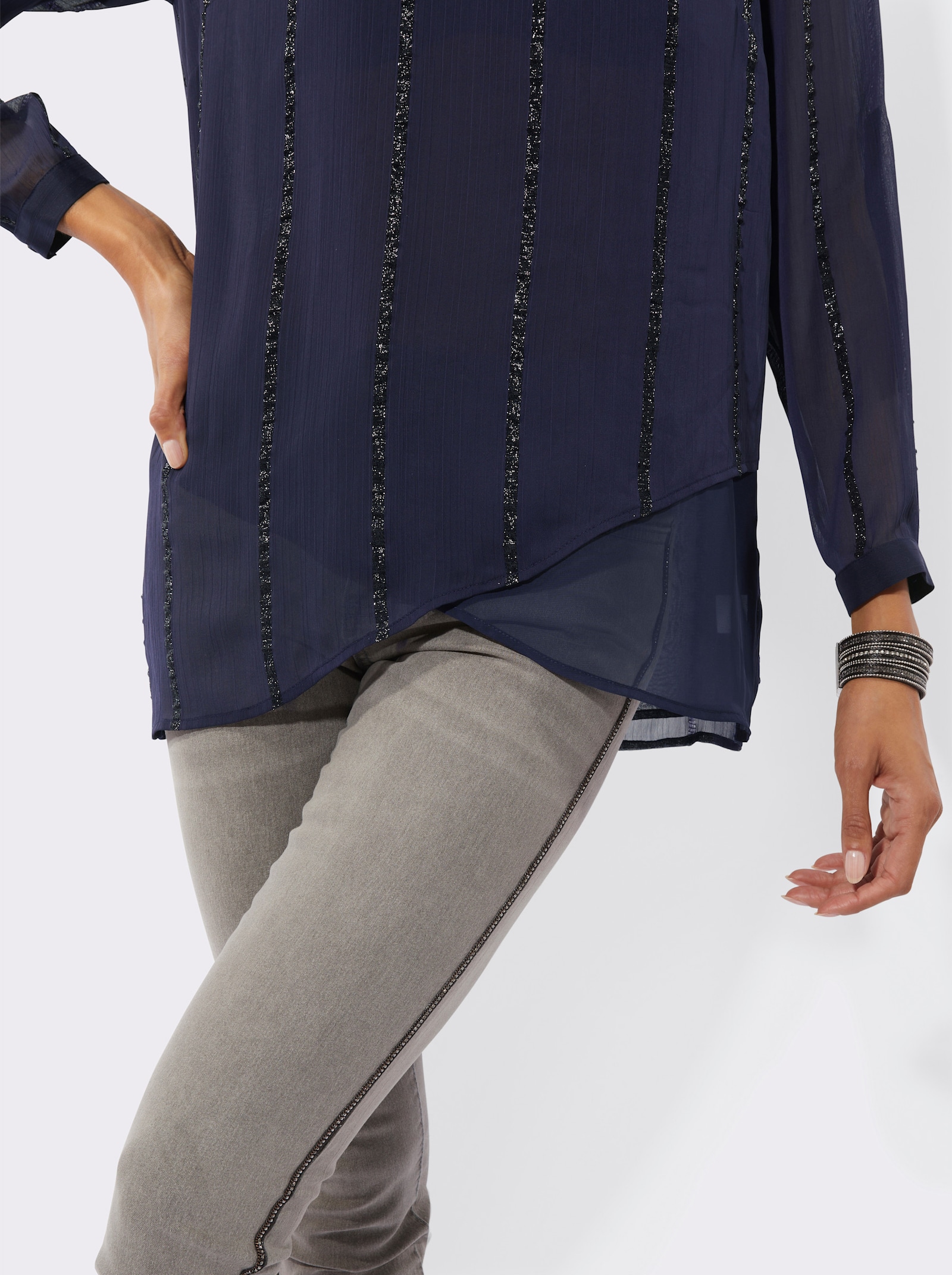 Longbluse mit Glanzstreifen - marine