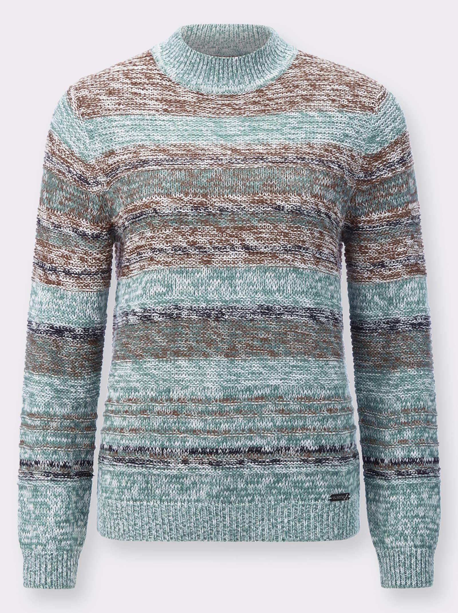 Langarm-Pullover mit Strickstruktur - jade-braun-meliert
