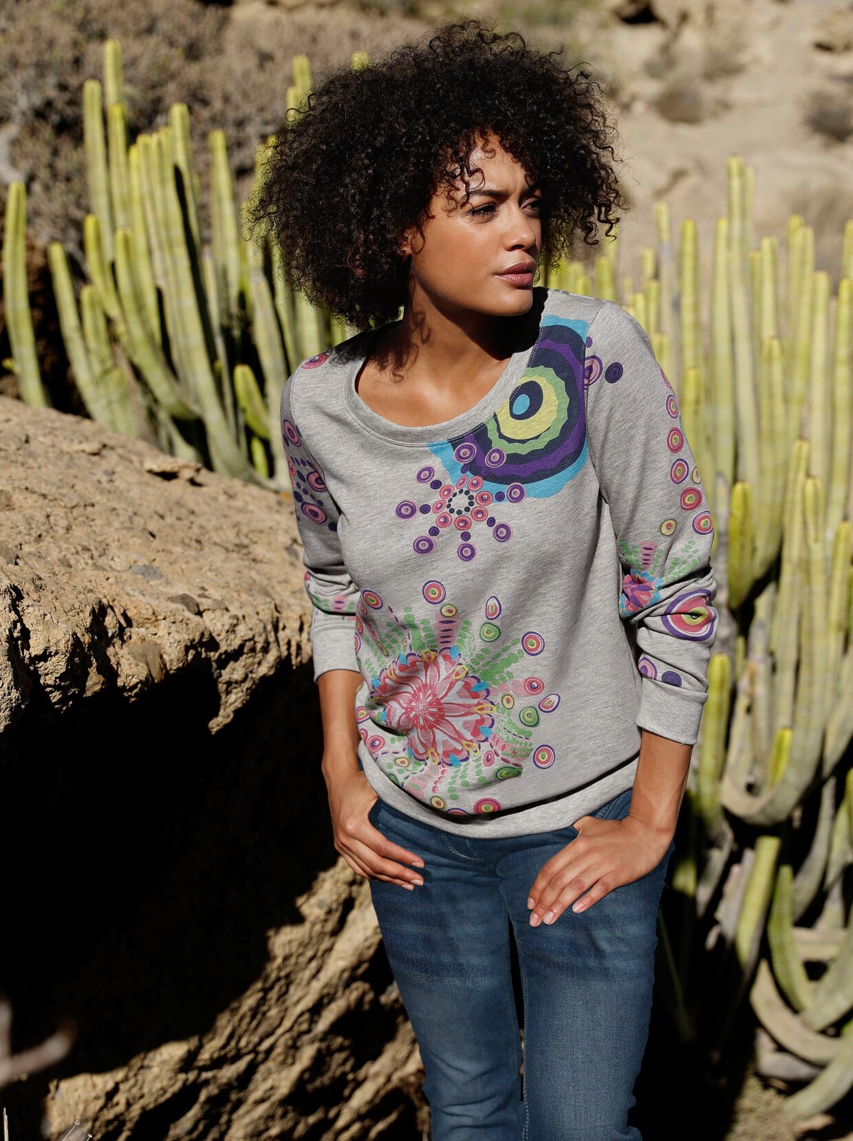 Sweat-shirt - gris chiné imprimé