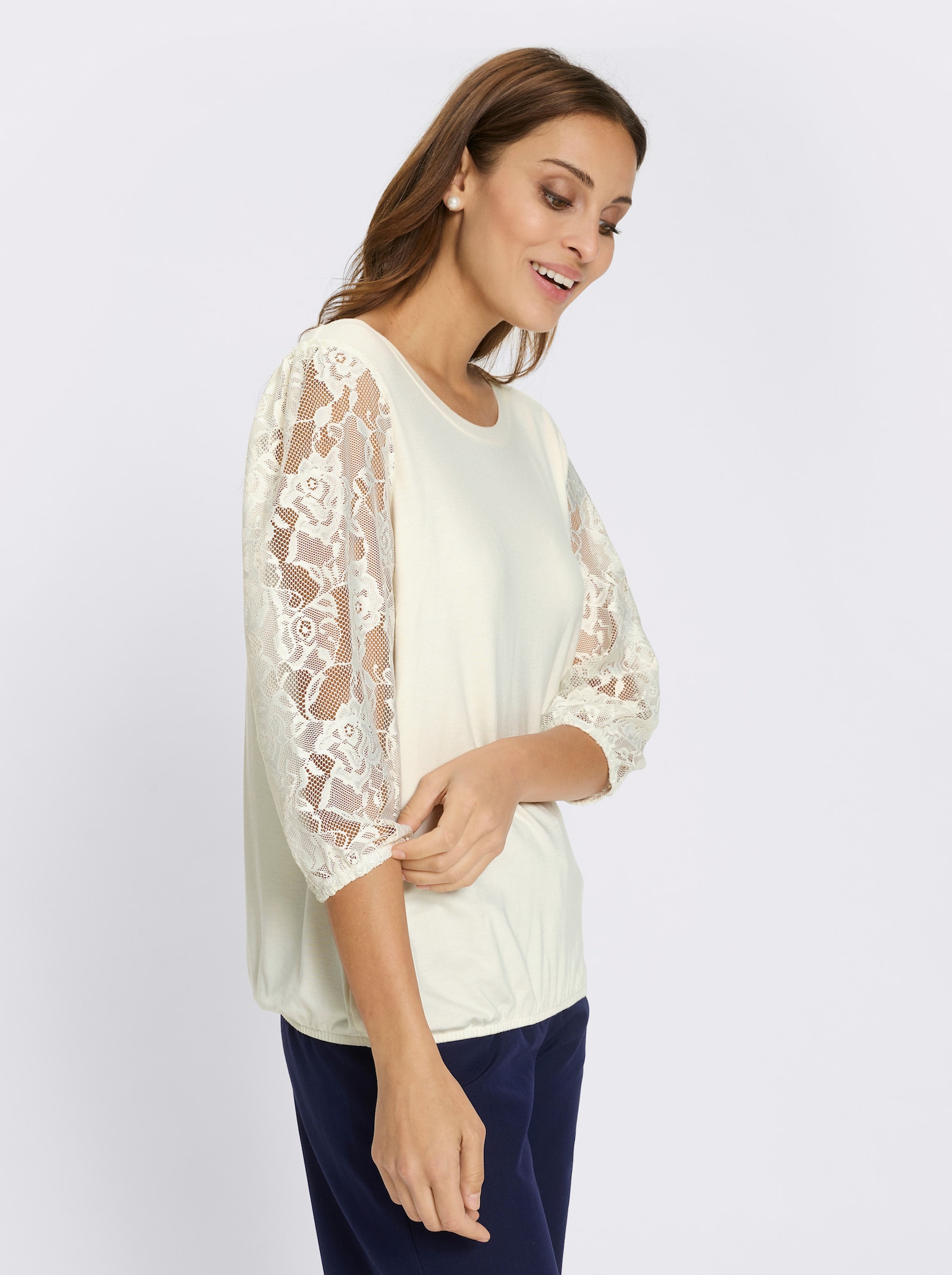 Spitzenshirt mit dezenter Raffung - champagner