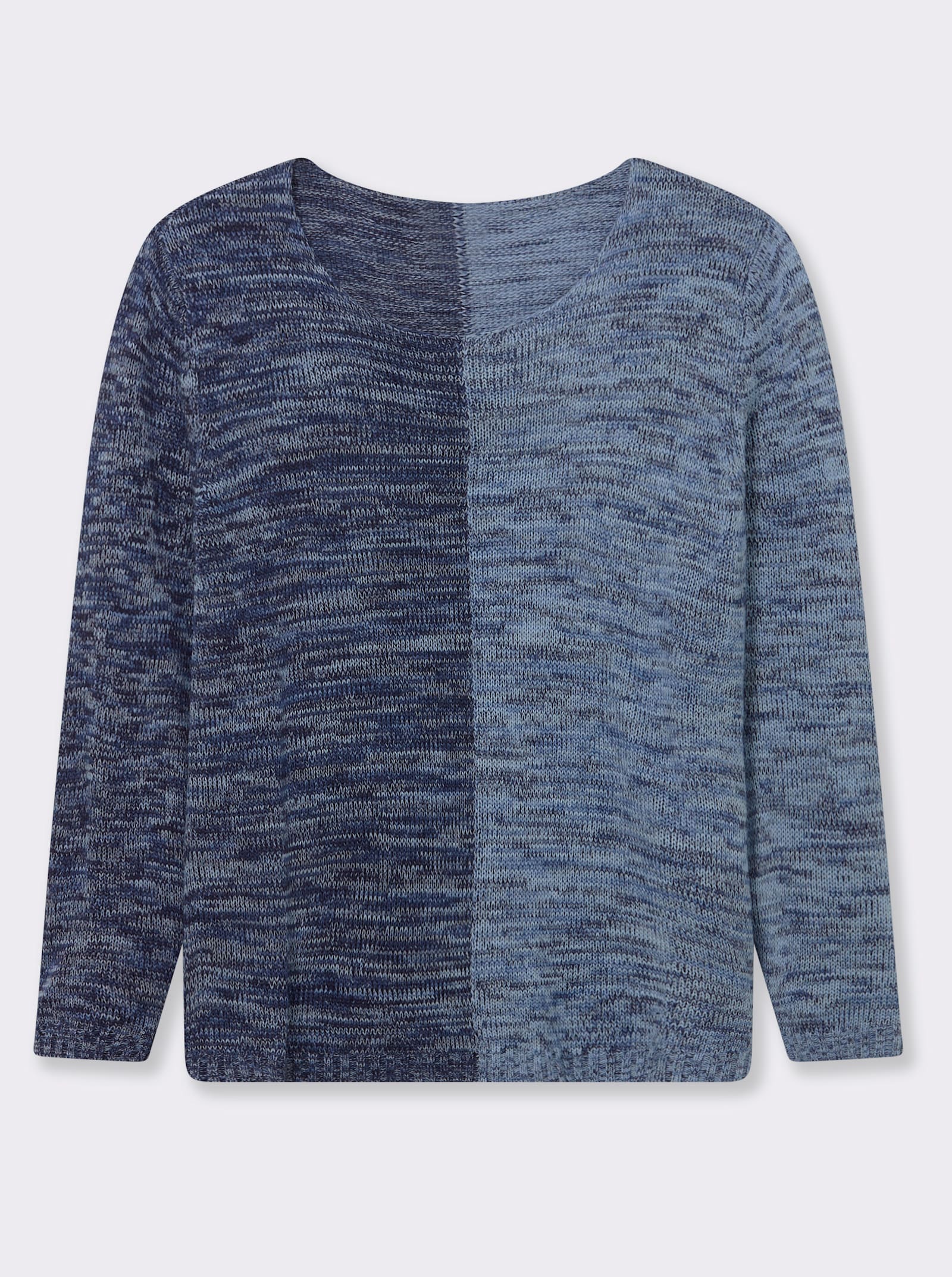 Langarm-Pullover im 2-farbigen Melange-Strick - marine-eisblau-meliert