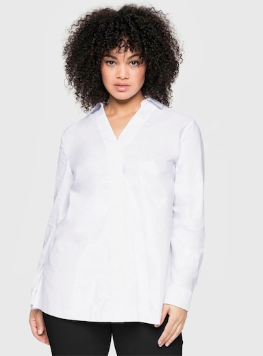 sheego Hemdbluse mit tiefem V-Ausschnitt - weiß