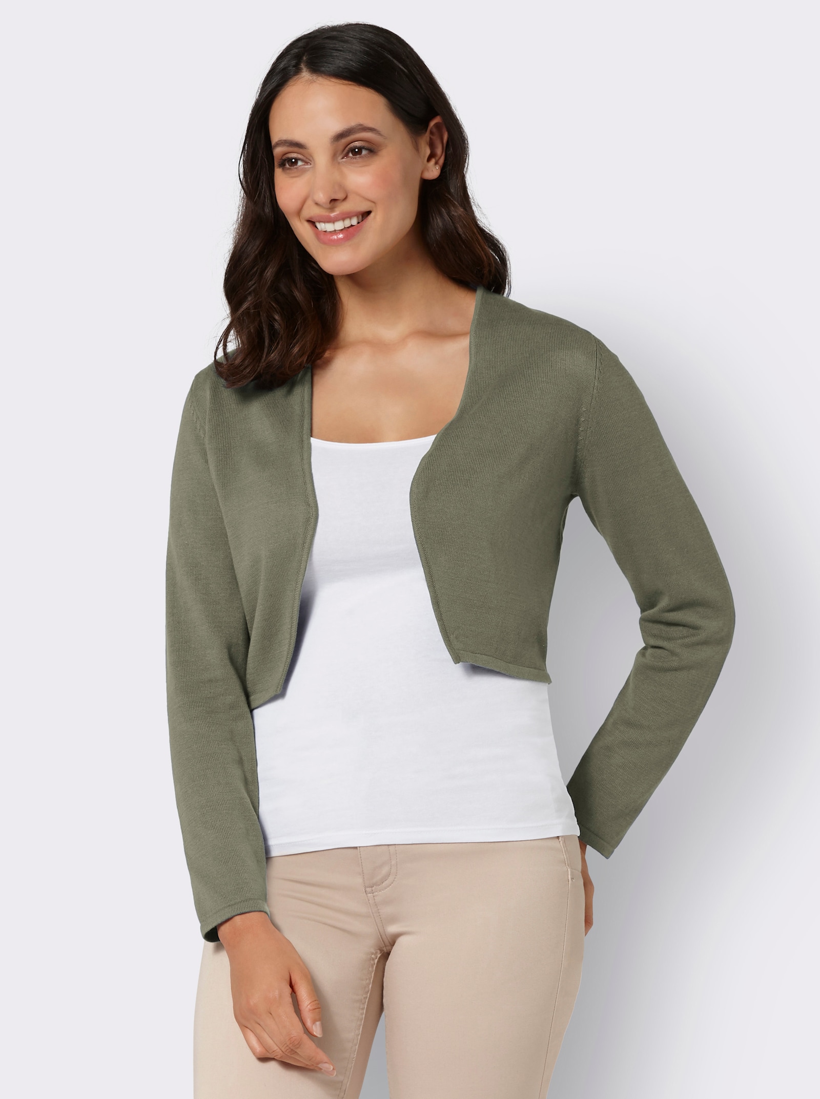 Bolero Feinstrick-Qualität, verschlusslos - khaki