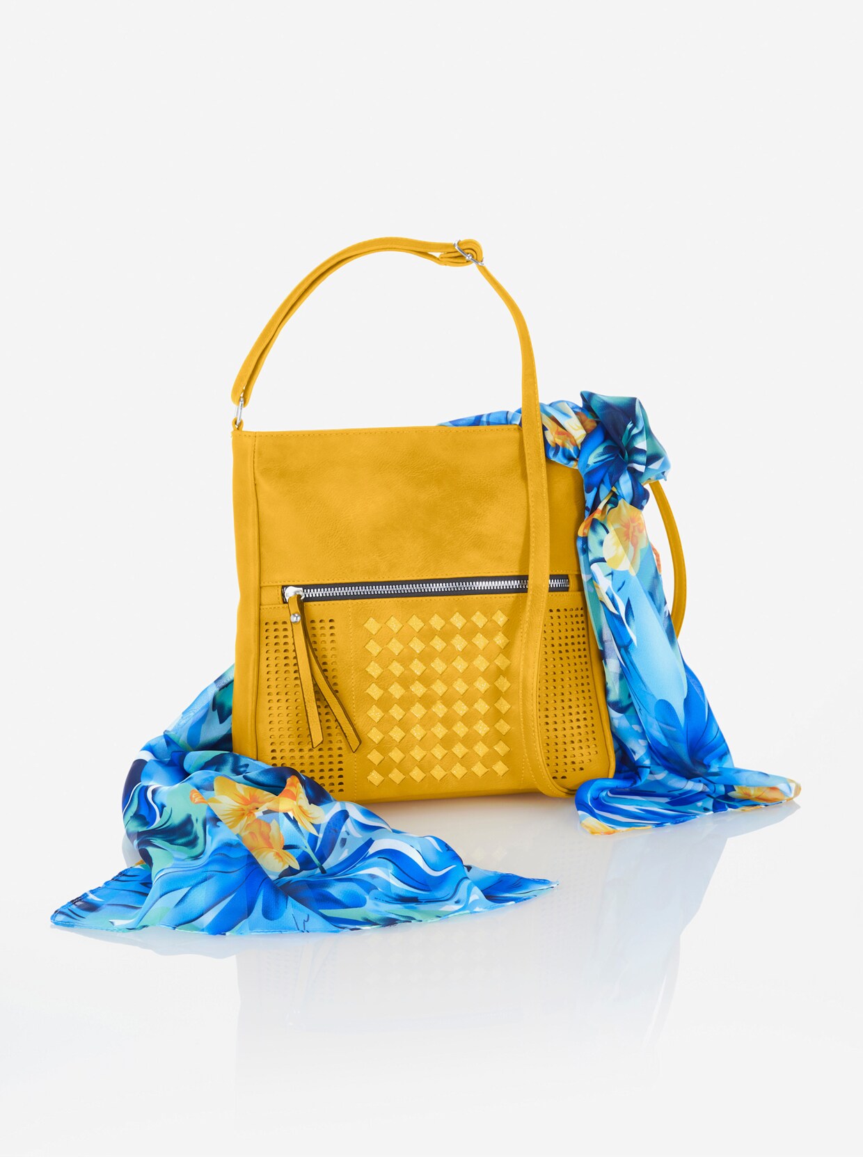 Handtasche mit Schal - gelb-gemustert