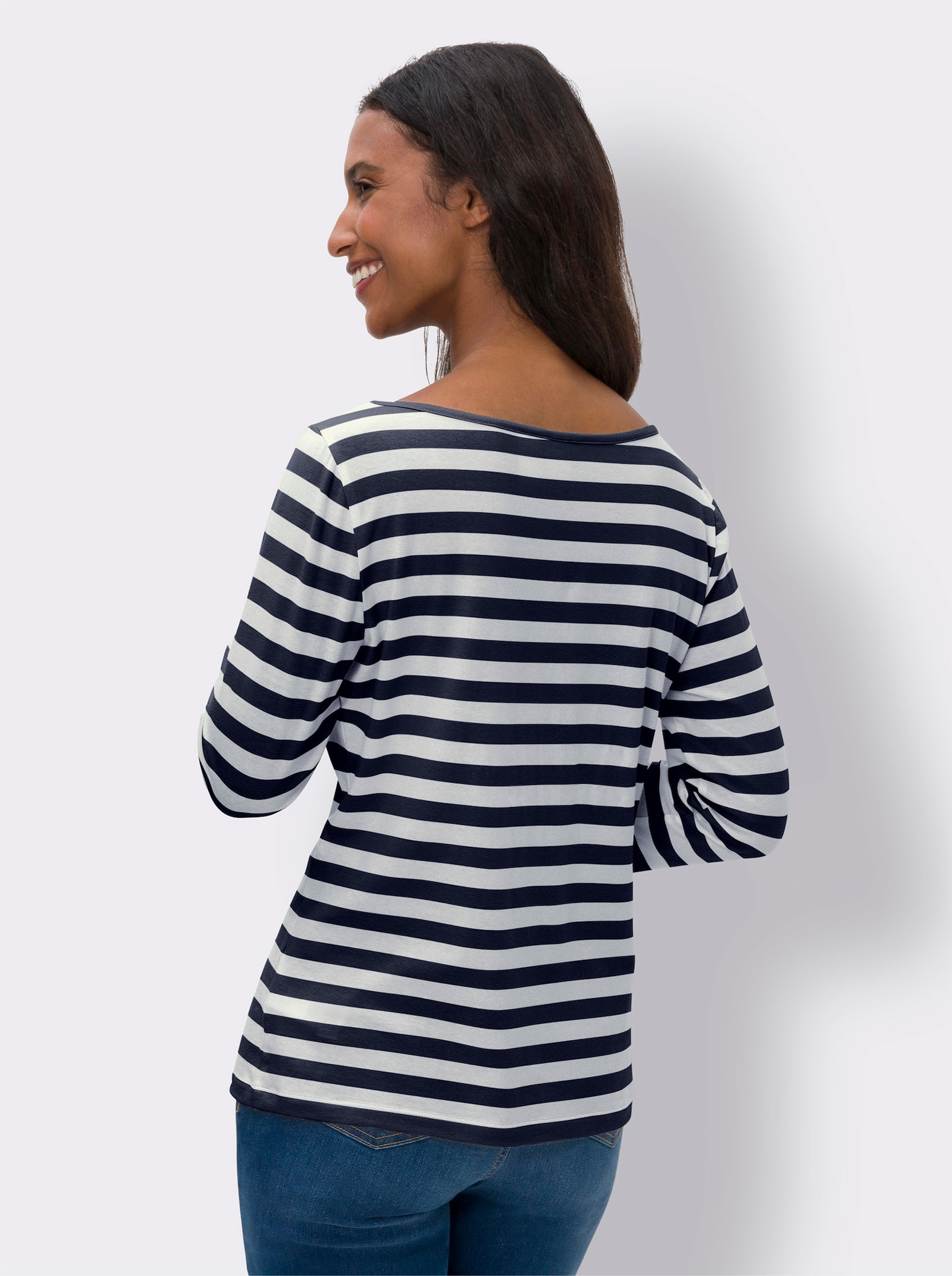 heine Streepjesshirt met boothals - marine/ecru gestreept