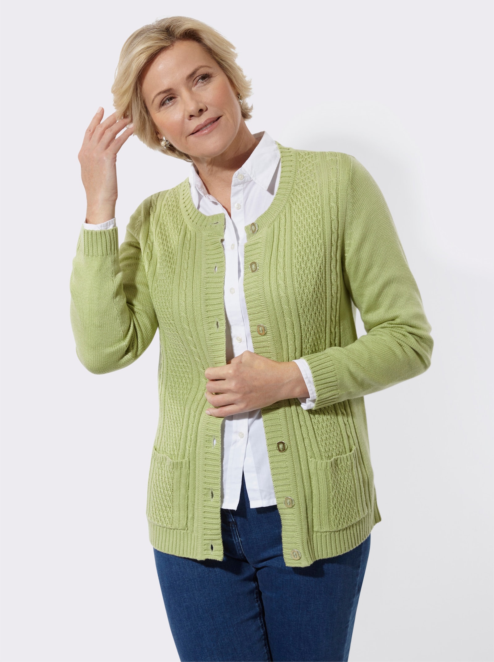 Strickjacke mit Einstrickmuster - lindgrün