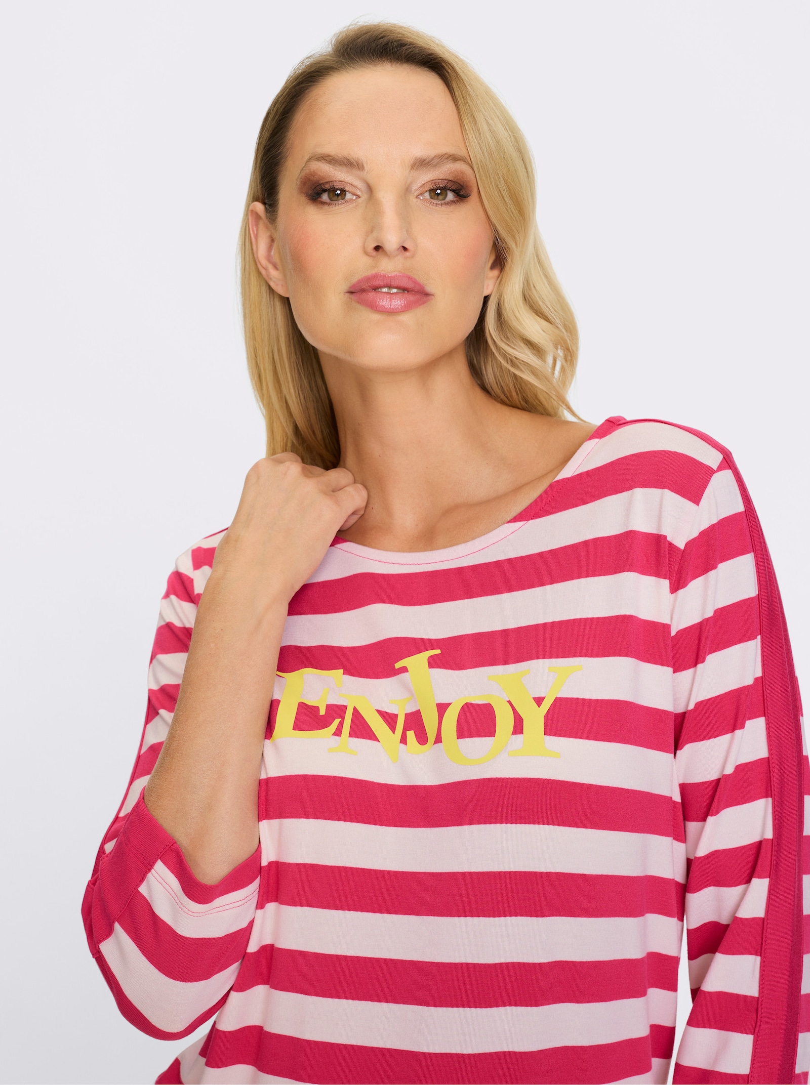 heine T-shirt rayé avec inscription - fuchsia-blanc à rayures fines