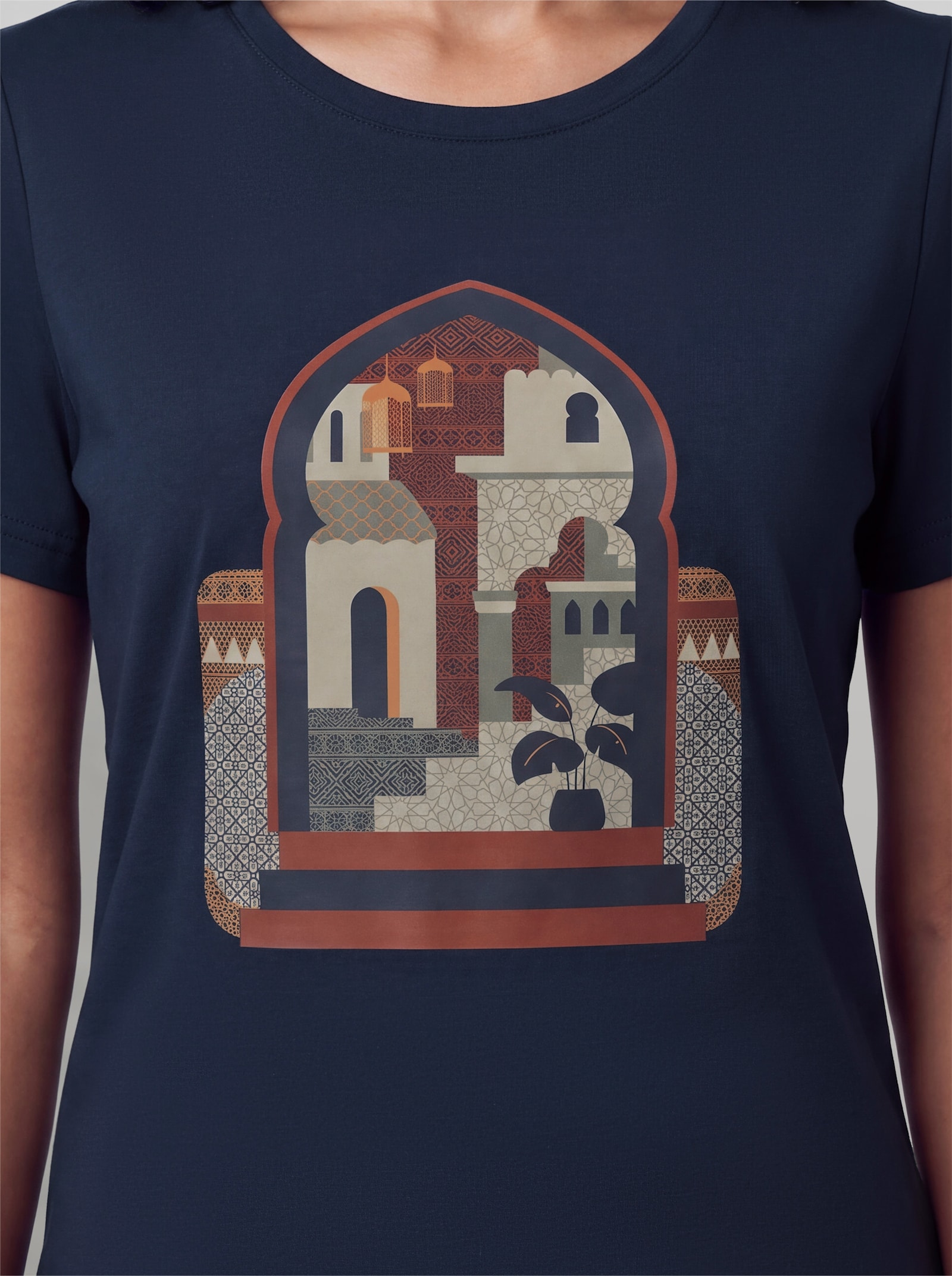 heine Kurzarmshirt mit Frontprint - marine