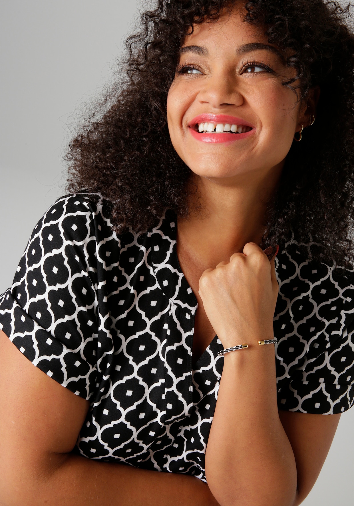 Aniston PLUS Blusenkleid - schwarz-weiß