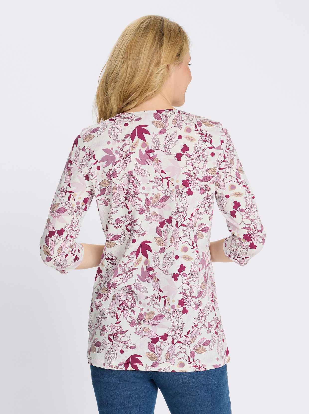 Longshirt in A-Form - altrosa-ecru-bedruckt