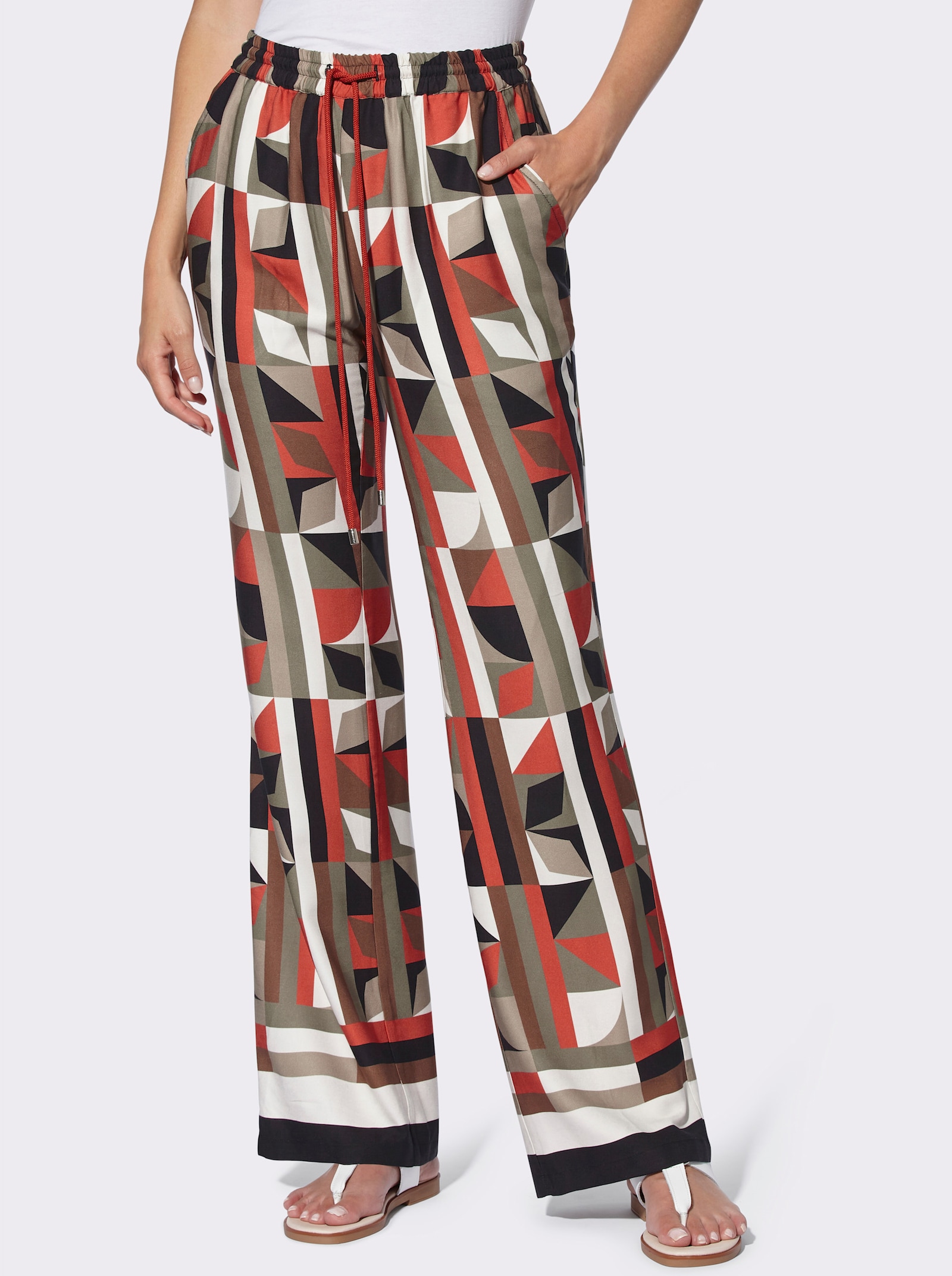 heine Druckhose mit Stretch-Bund und Kordelzug - terra-schlamm-bedruckt