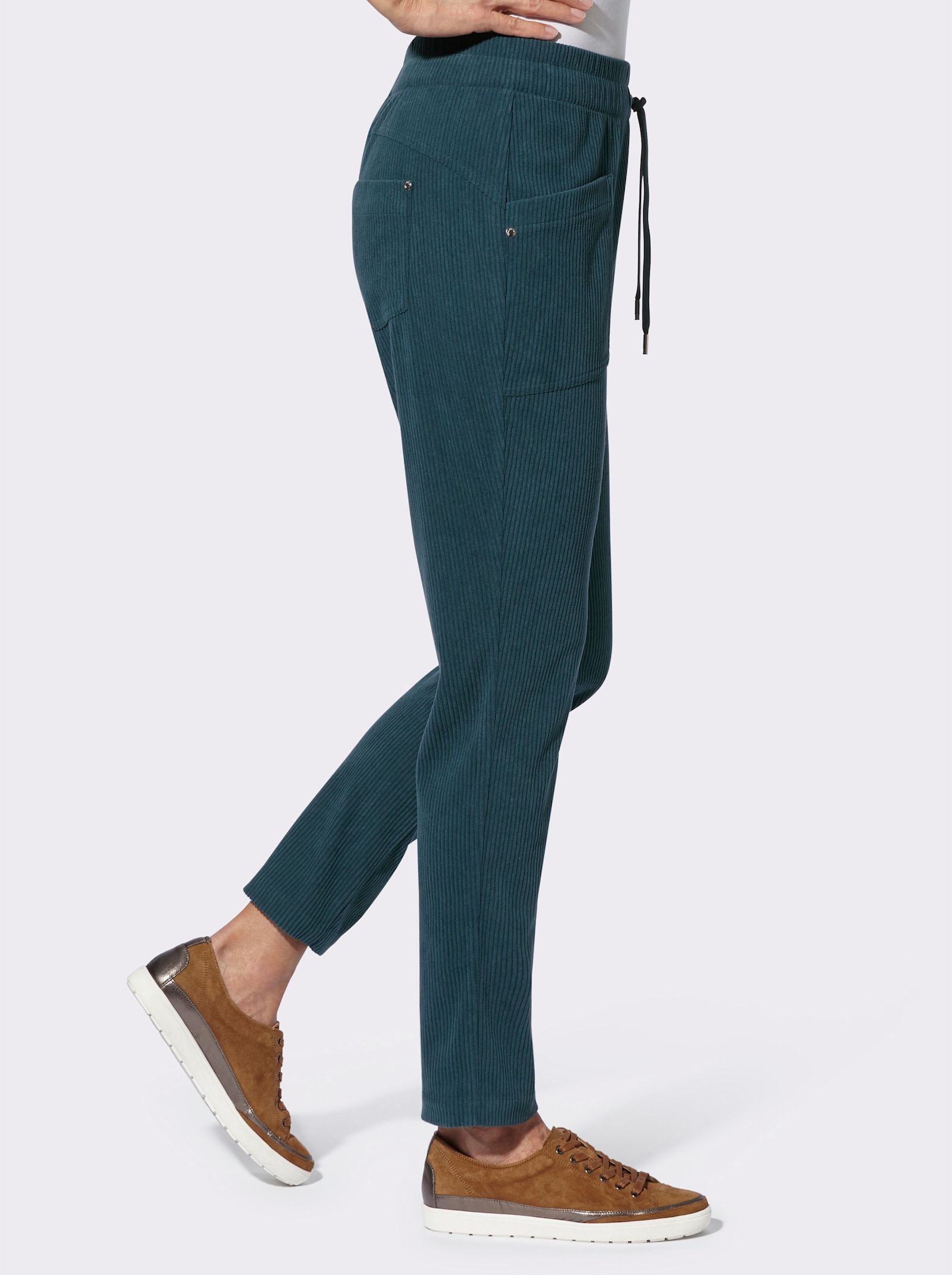 Pantalon en velours côtelé avec ceinture élastique - bleu pétrole