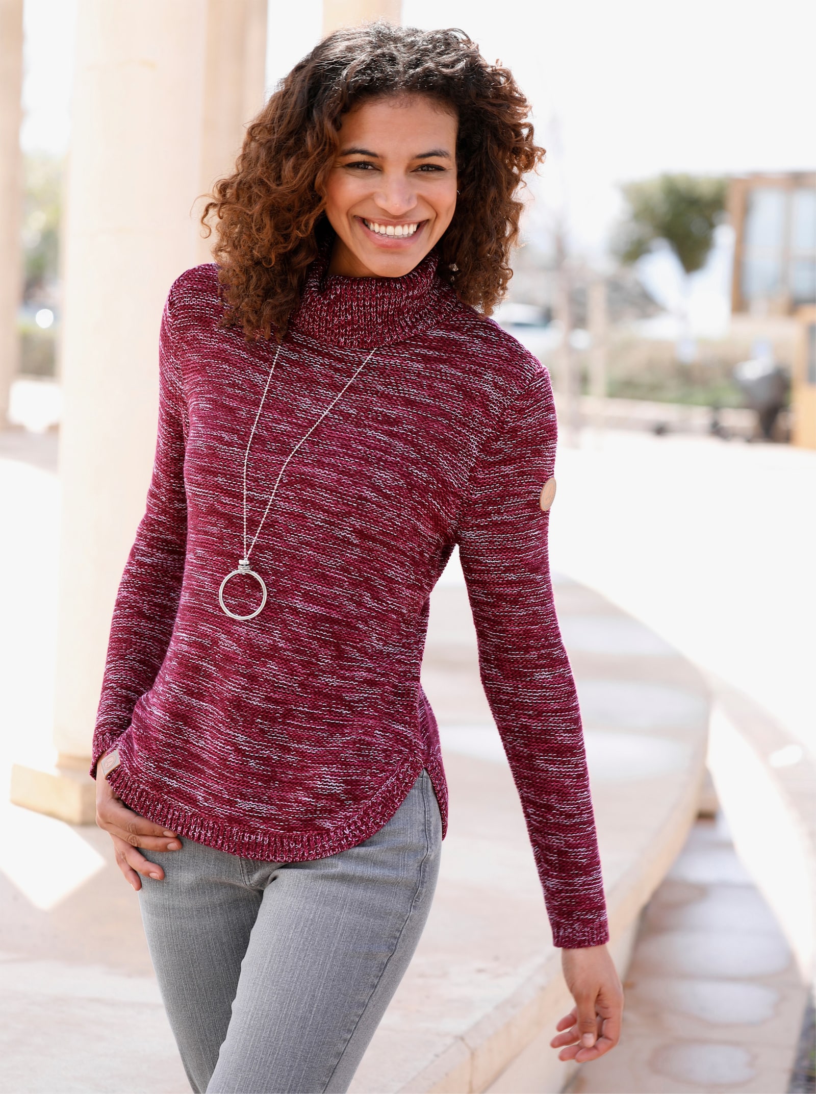 Pullover mit Rollkragen - bordeaux-meliert