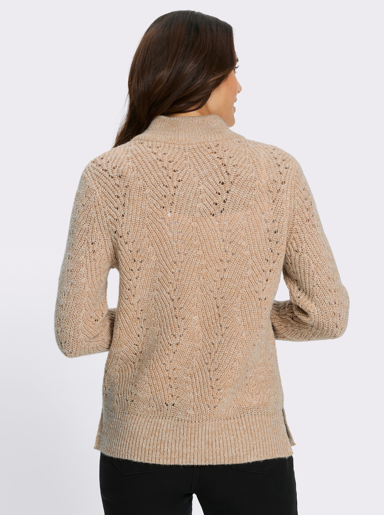 Troyer mit Ajourstrick - camel-meliert