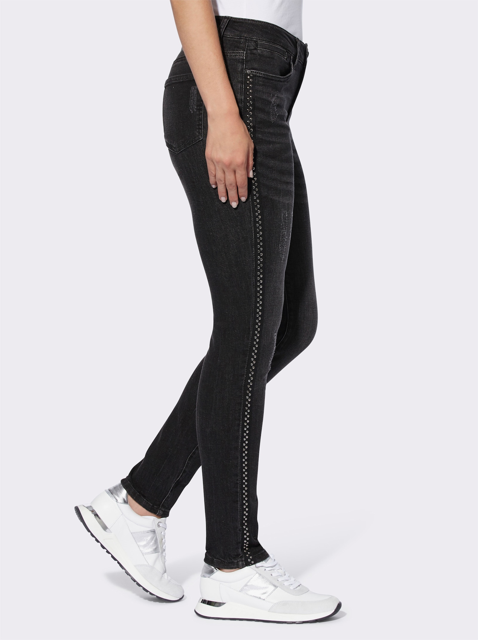 heine 5-Pocket-Jeans mit Nieten-Verzierung seitlich - black denim