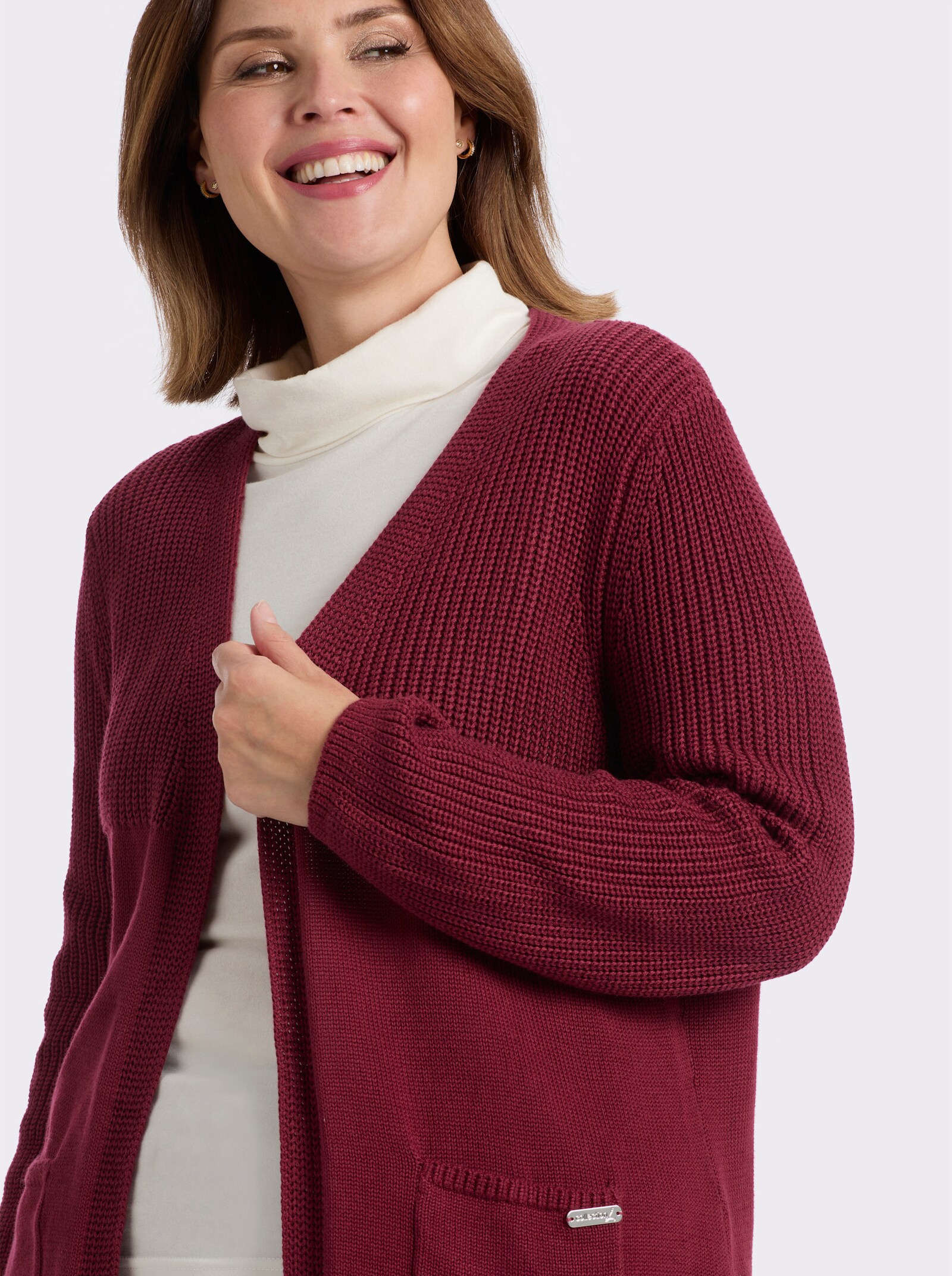 Strickjacke in langer, offener Form - dunkelrot