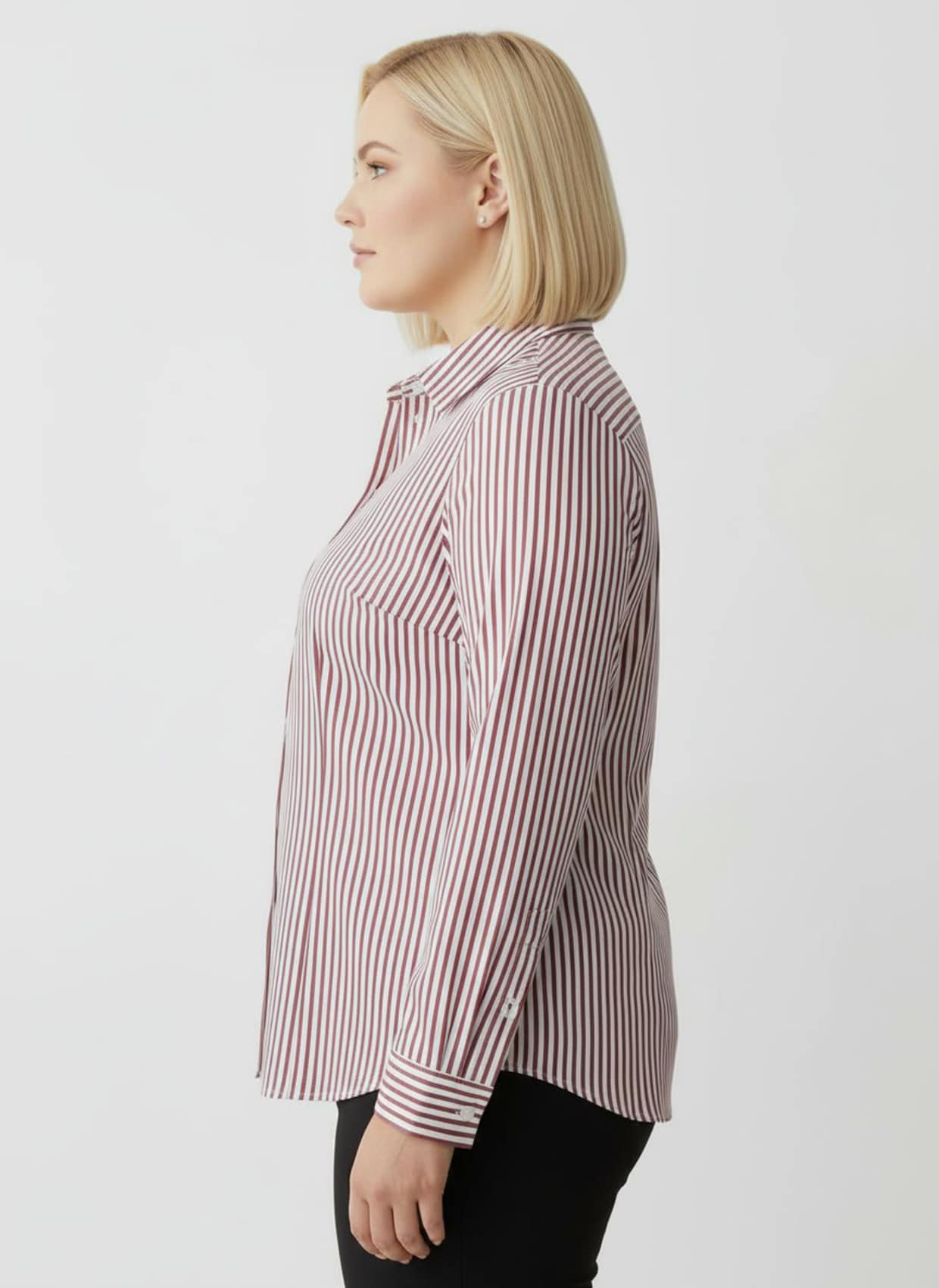 Gestreifte Bluse mit längenregulierbaren Ärmeln - rot-ecru-gestreift