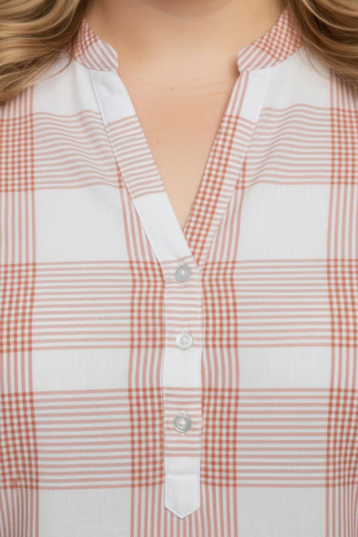 Baumwollbluse mit Stehkragen, kariert - lachs-weiß-kariert