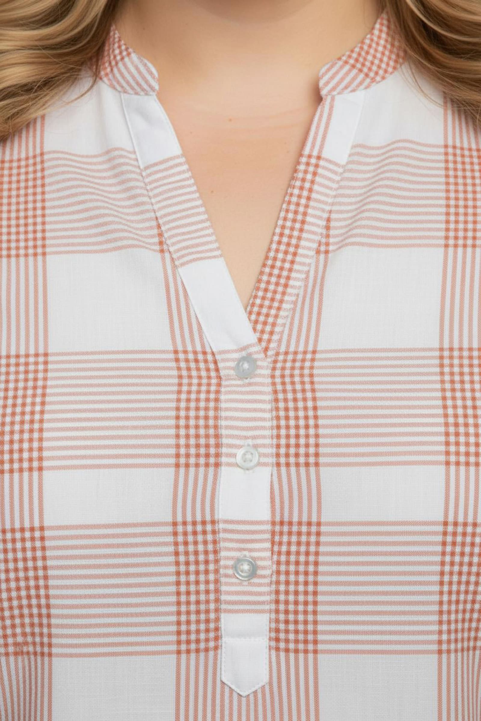 Baumwollbluse mit Stehkragen, kariert - lachs-weiß-kariert