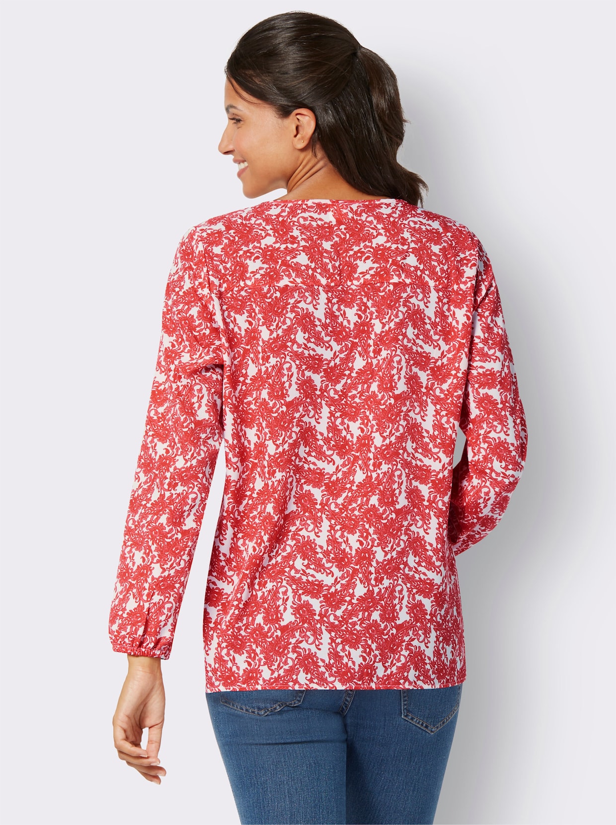 Comfortabele blouse - wit/grapefruit bedrukt