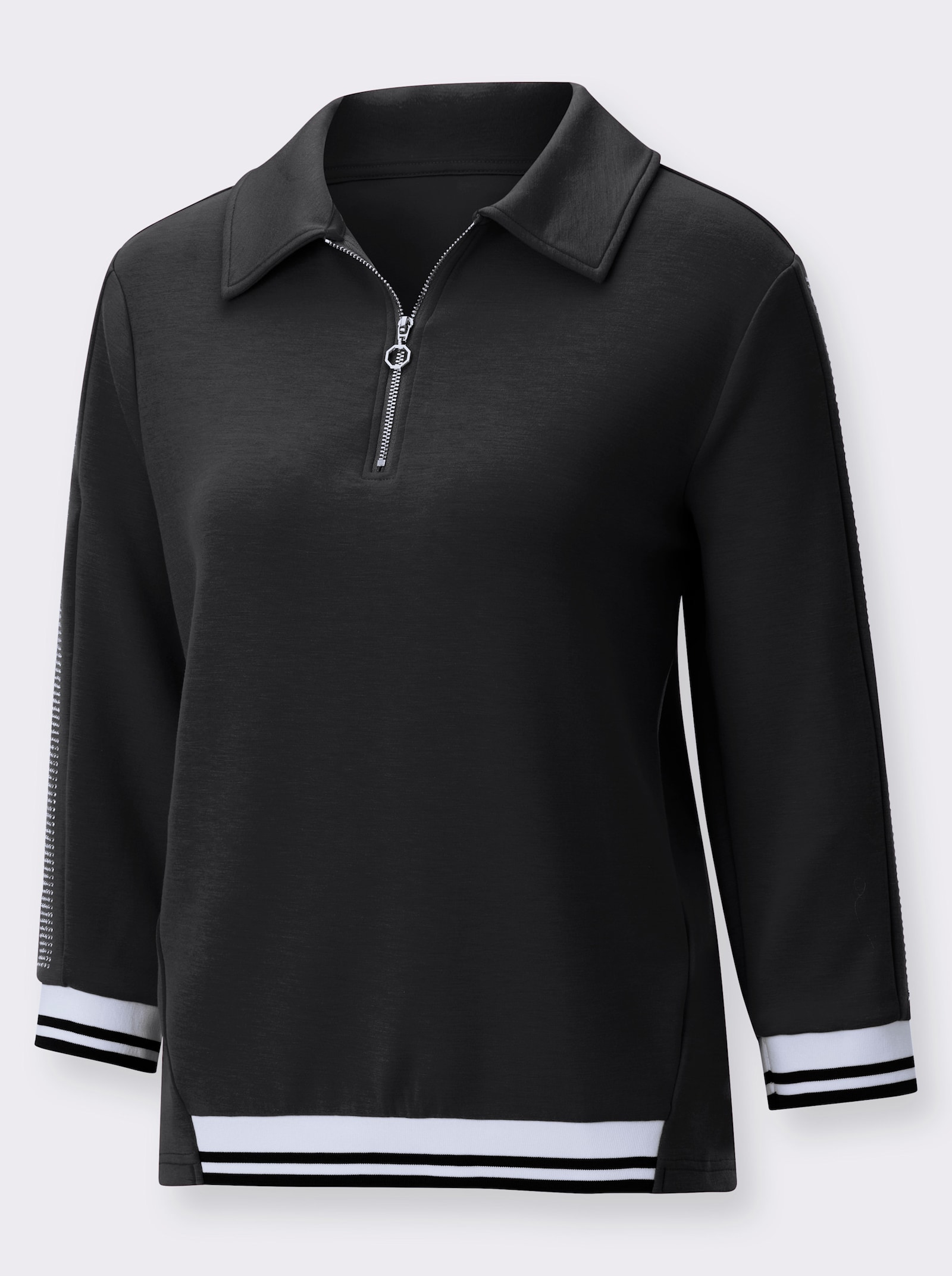 Langarm-Poloshirt mit Modal (TENCEL) - schwarz